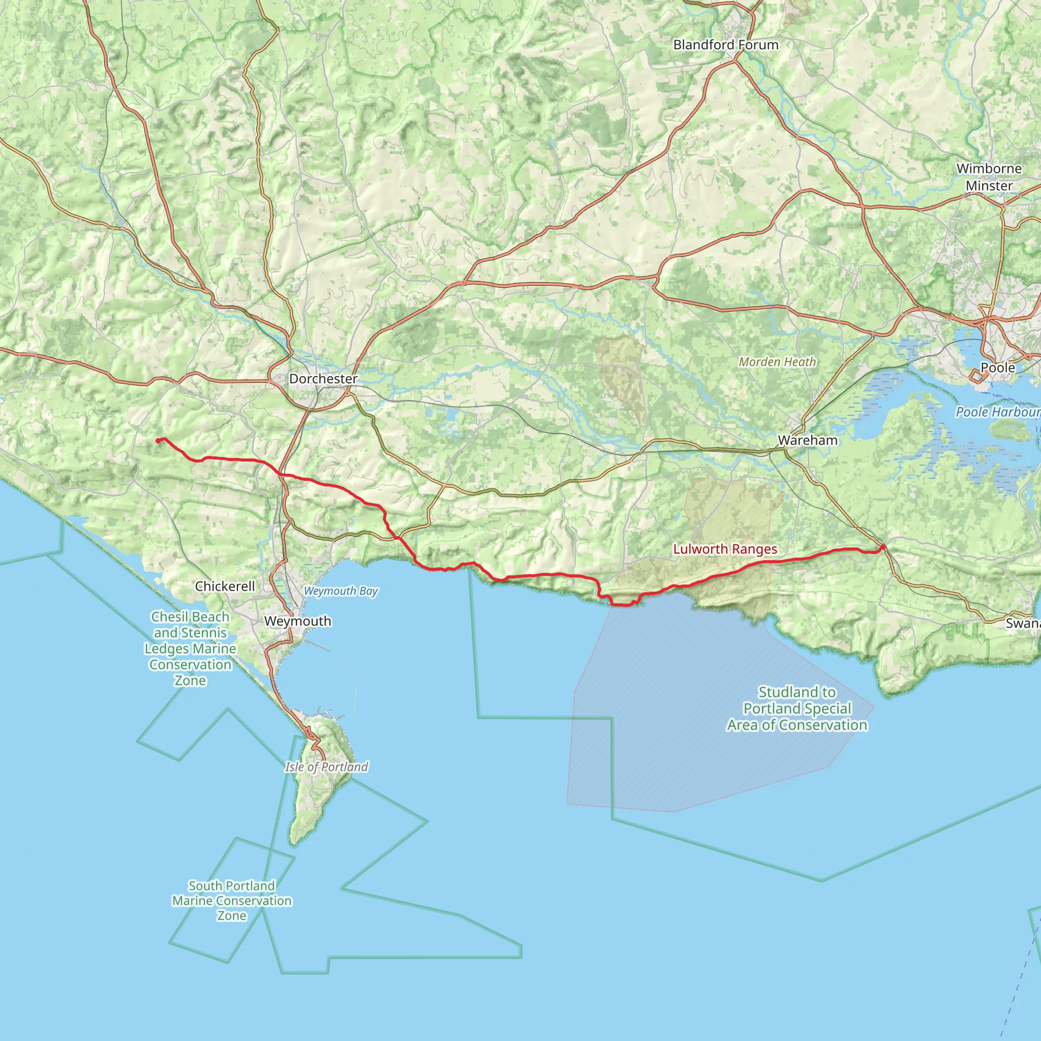 Corfe Castle to Hardy's Monument Walk mobile static map