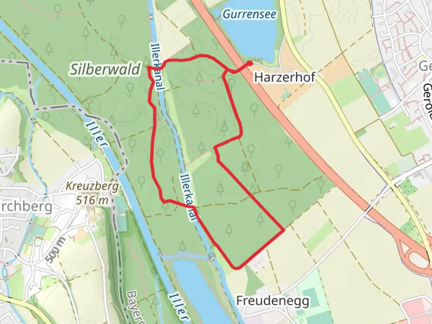An image depicting the trail Silberwald Loop from Gurrensee and its surrounding area.