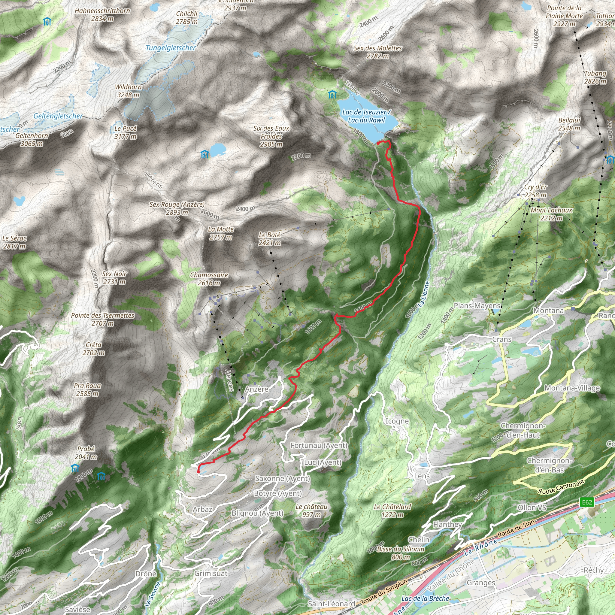 Lac de Tseuzier to Etang-Long Arbaz Trail mobile static map