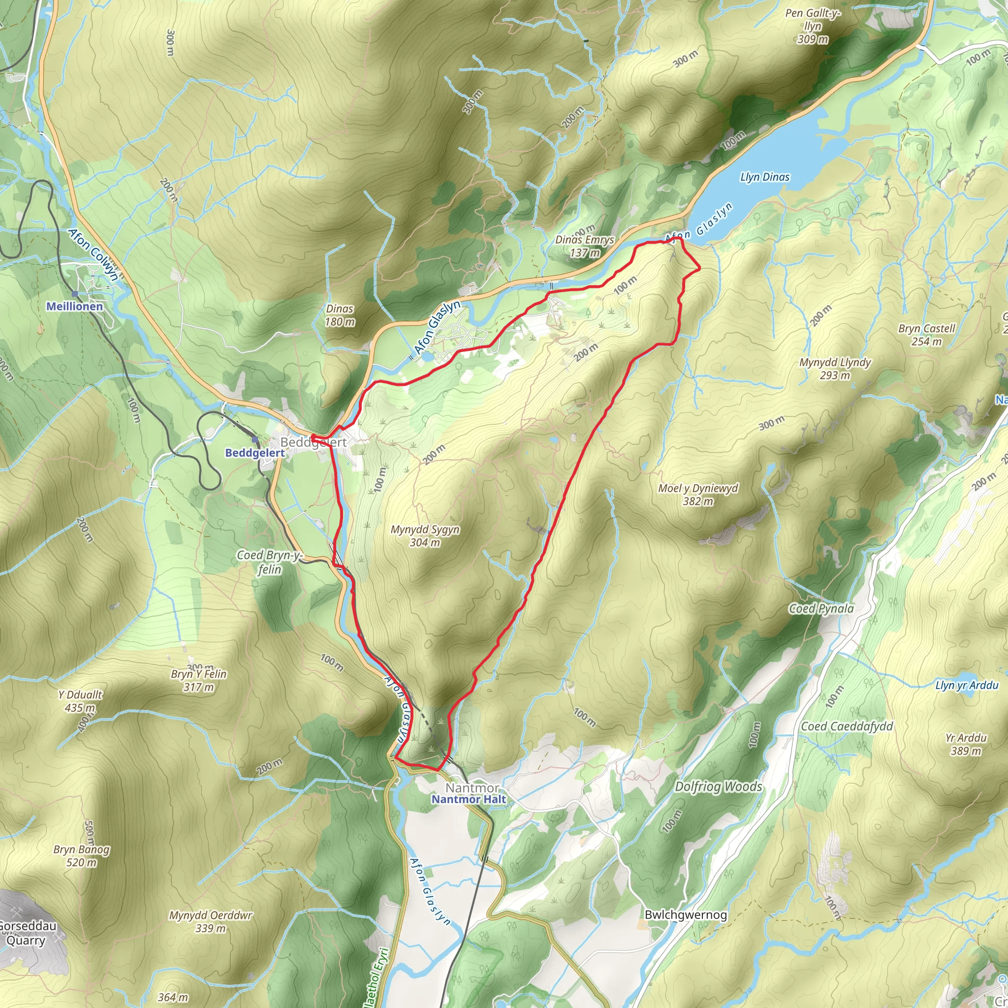 Llyn Dinas and Cwm Bychan from Beddgelert mobile static map