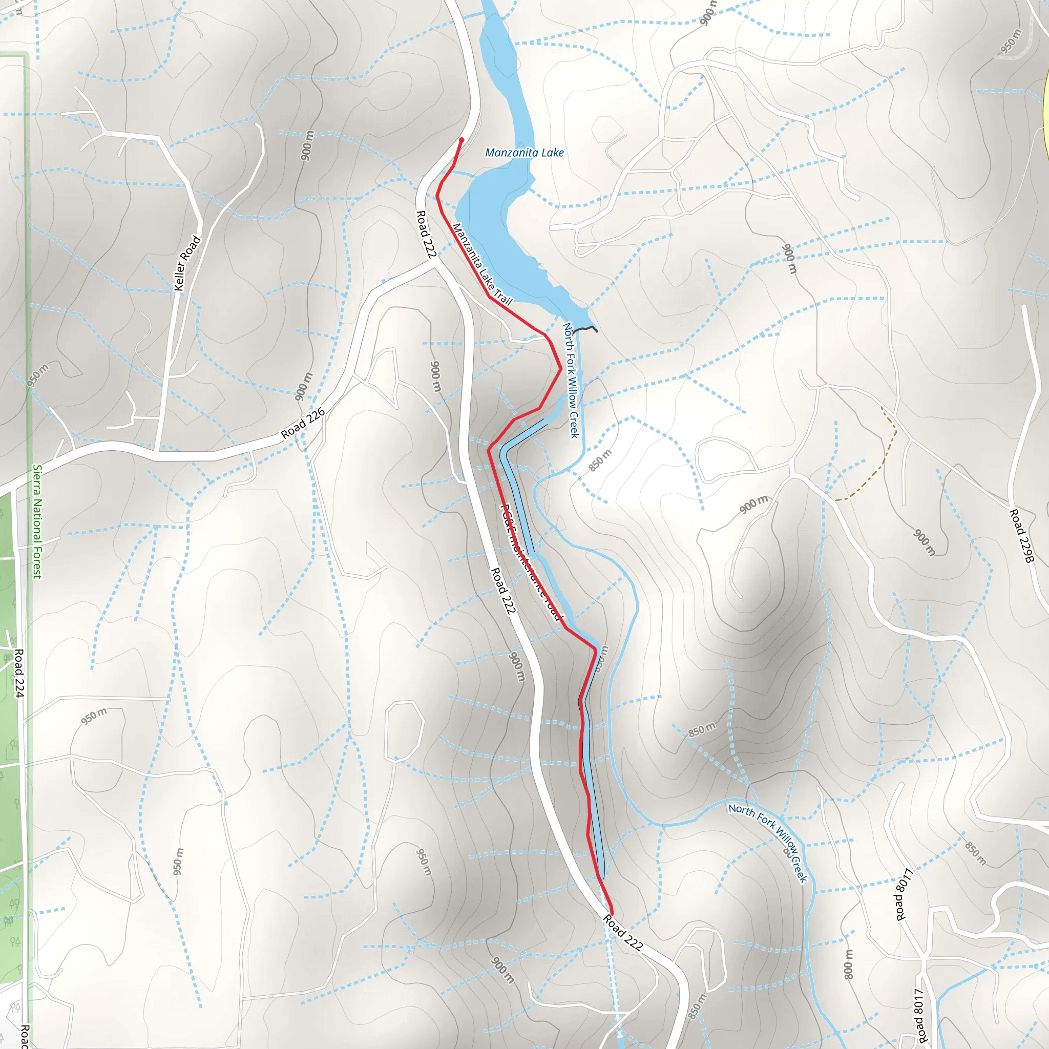 Walk along Manzanita Lake and North Fork Willow Creek mobile static map