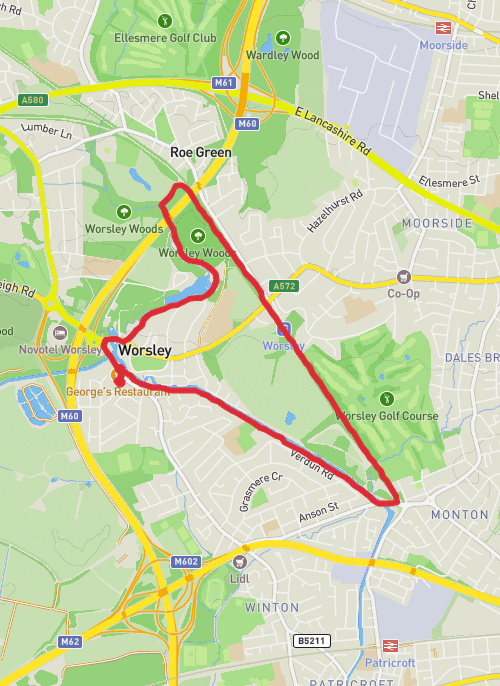 Hike on Roe Green Loopline and Bridgewater Way mobile static map