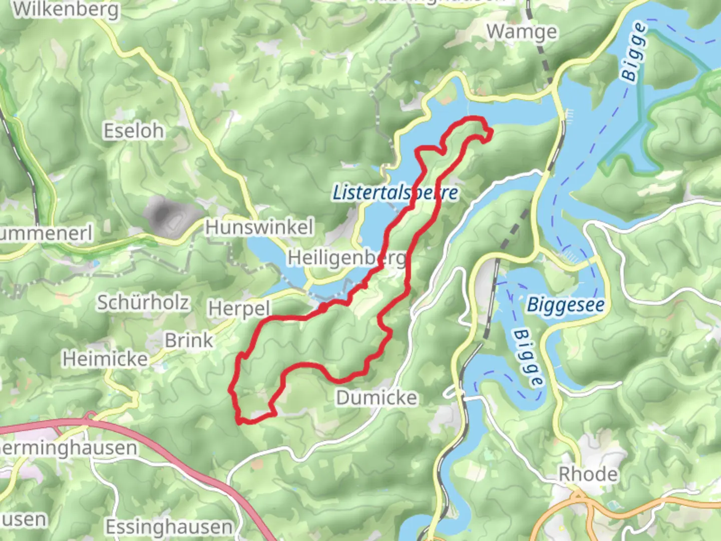An image depicting the trail Rauensiepen via Drolshagen Rundweg and its surrounding area.