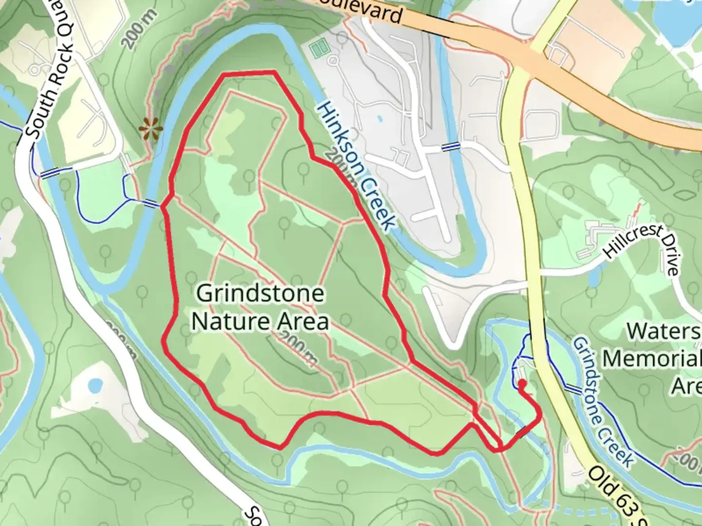 An image depicting the trail Hinkson Creek Trail Loop and its surrounding area.