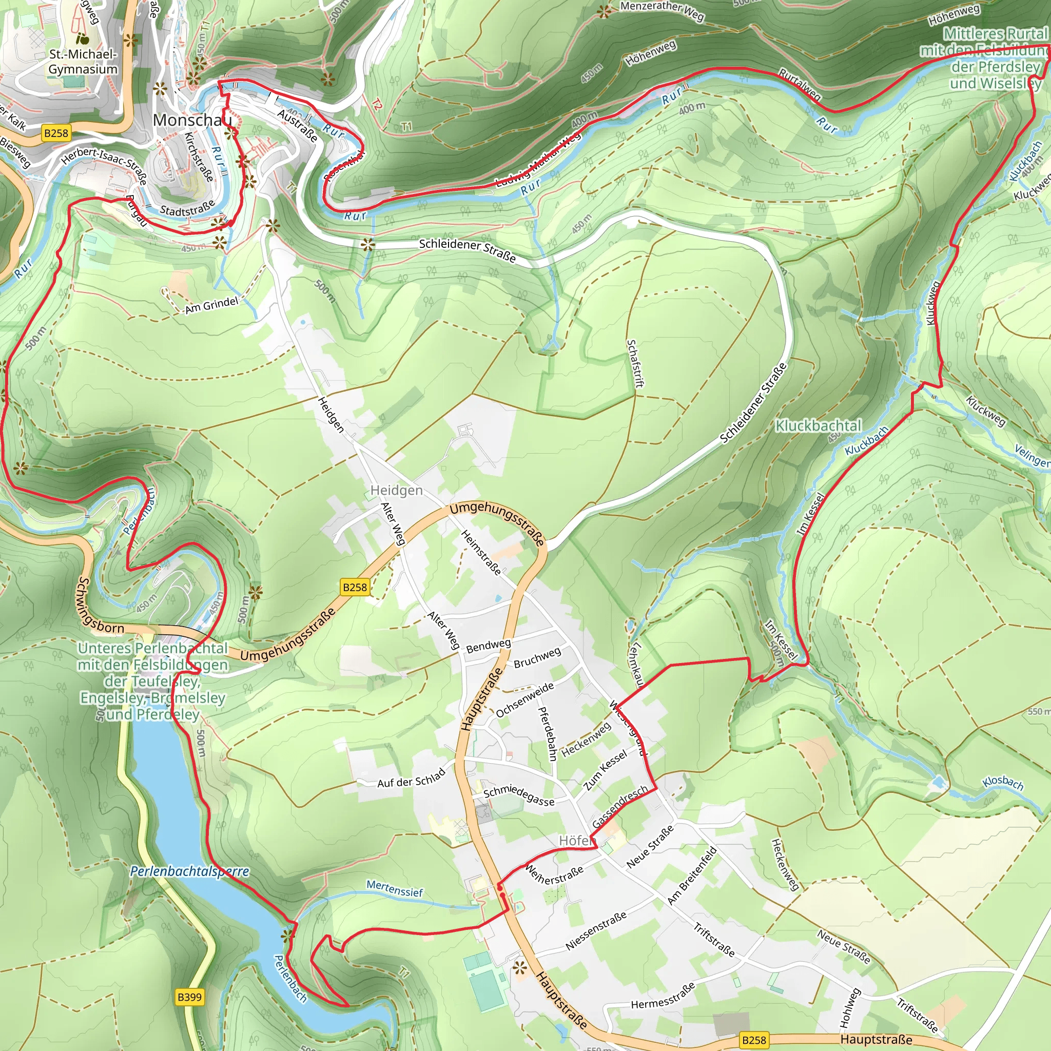 Perlenbachtalsperre via Eifelsteig and Rundweg mobile static map