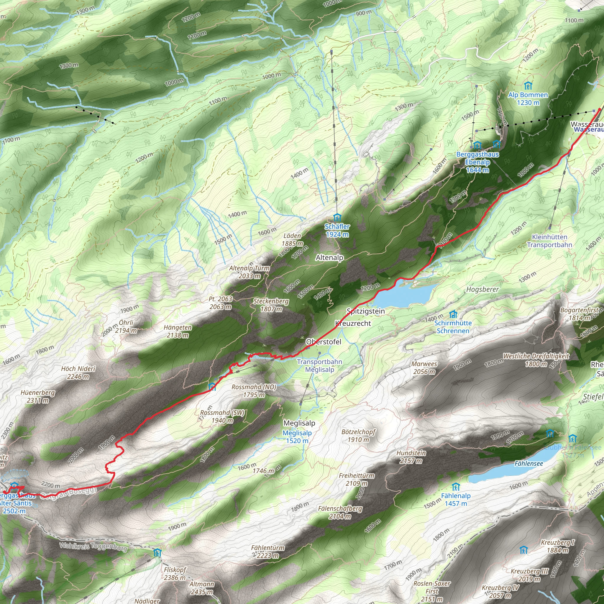 Wasserauen to Säntis via Lake Seealpsee mobile static map