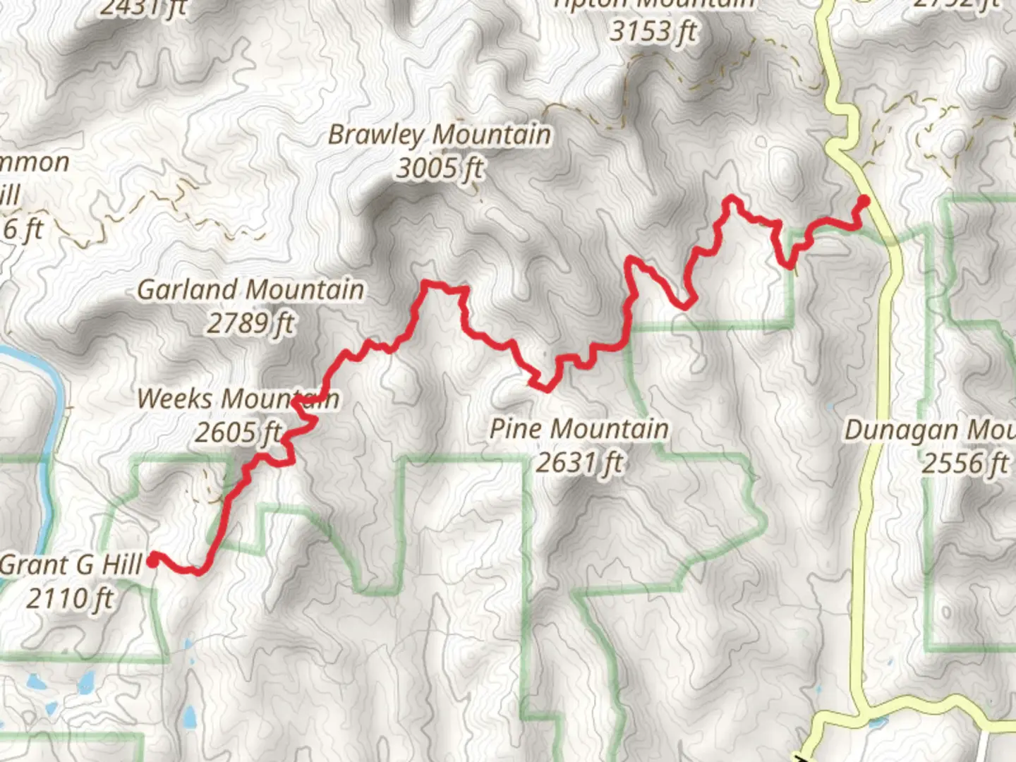 An image depicting the trail Hurricane Gap and its surrounding area.