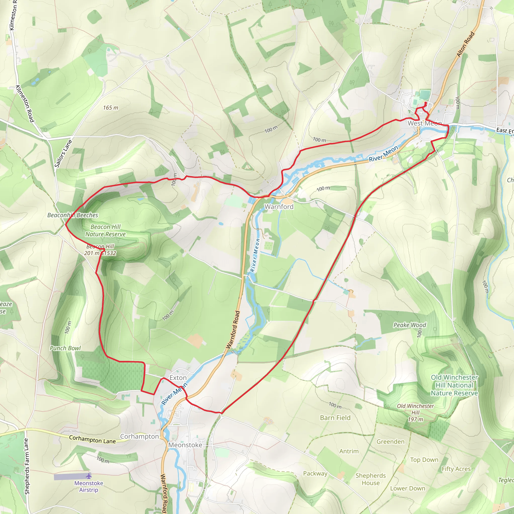 Beacon Hill, Beaconhill Beeches via Meon Valley Trail mobile static map