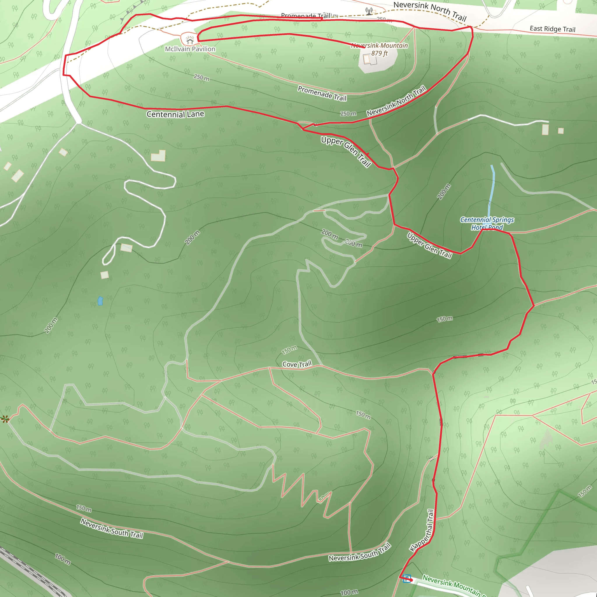 Neversink Mountain via Purple and Green Loop Trail mobile static map