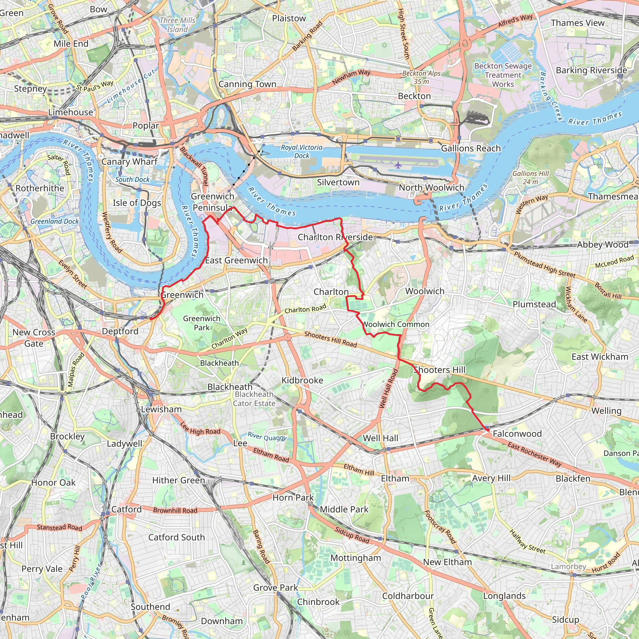 FalconWood to Greenwich Walk mobile static map