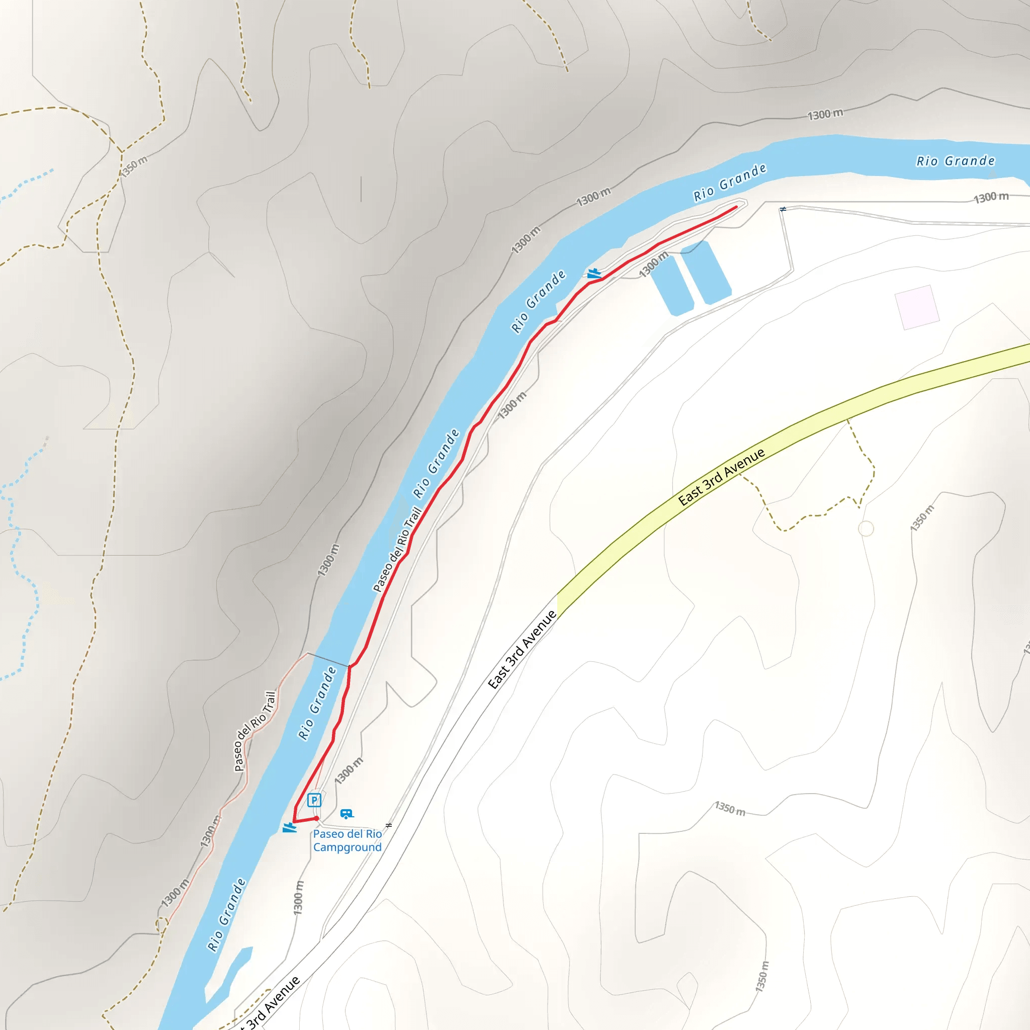 Paseo del Rio Trail from East 3rd Avenue mobile static map