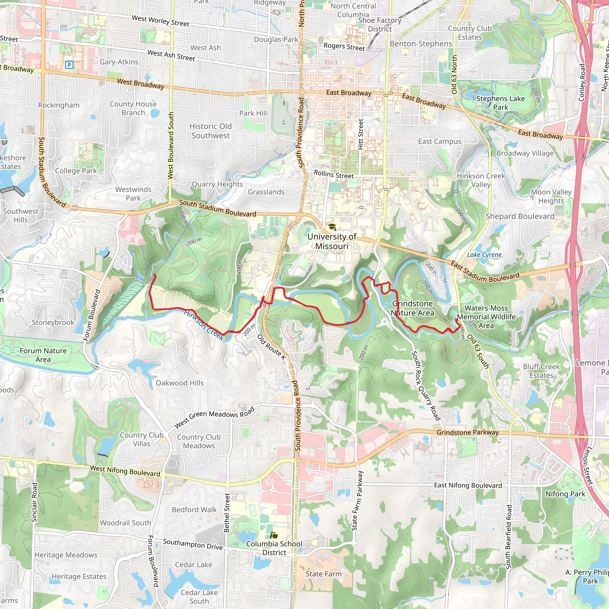 Hinkson Creek Trail Out and Back mobile static map