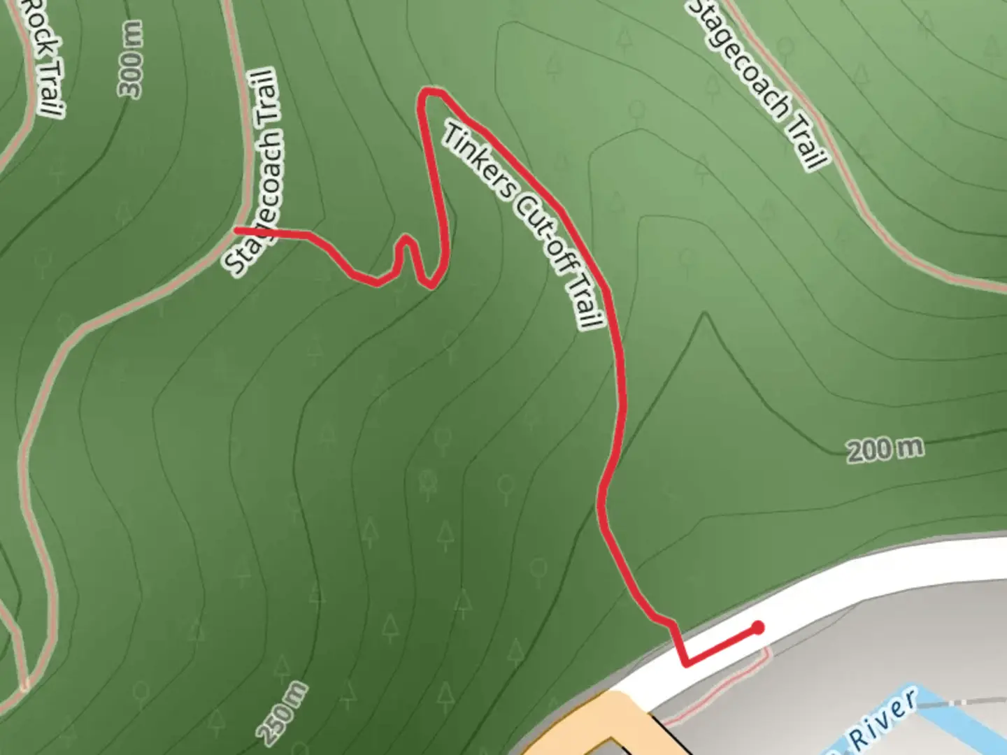 An image depicting the trail Tinkers Cut-off Trail and its surrounding area.