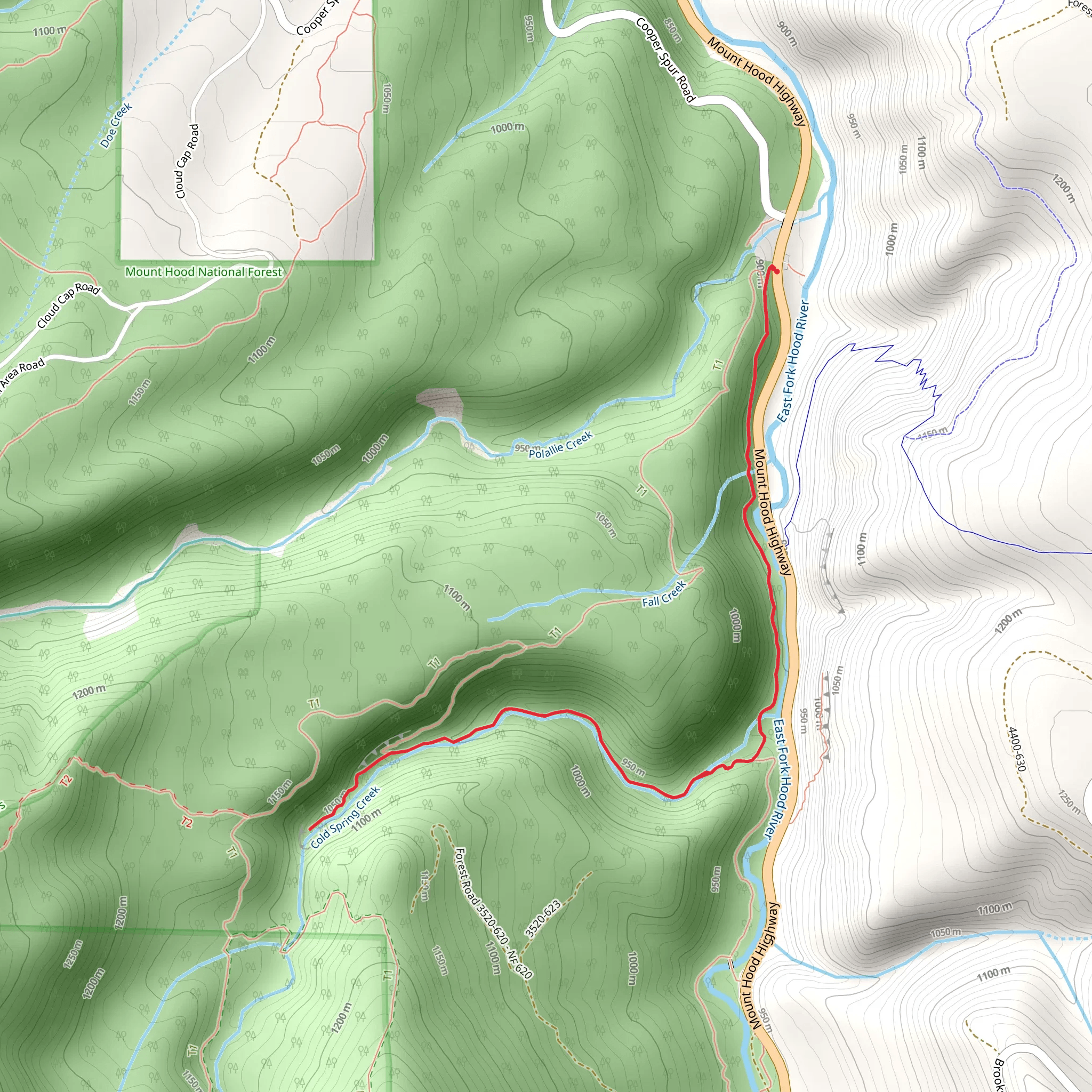 Tamanawas Falls via East Fork Trail mobile static map