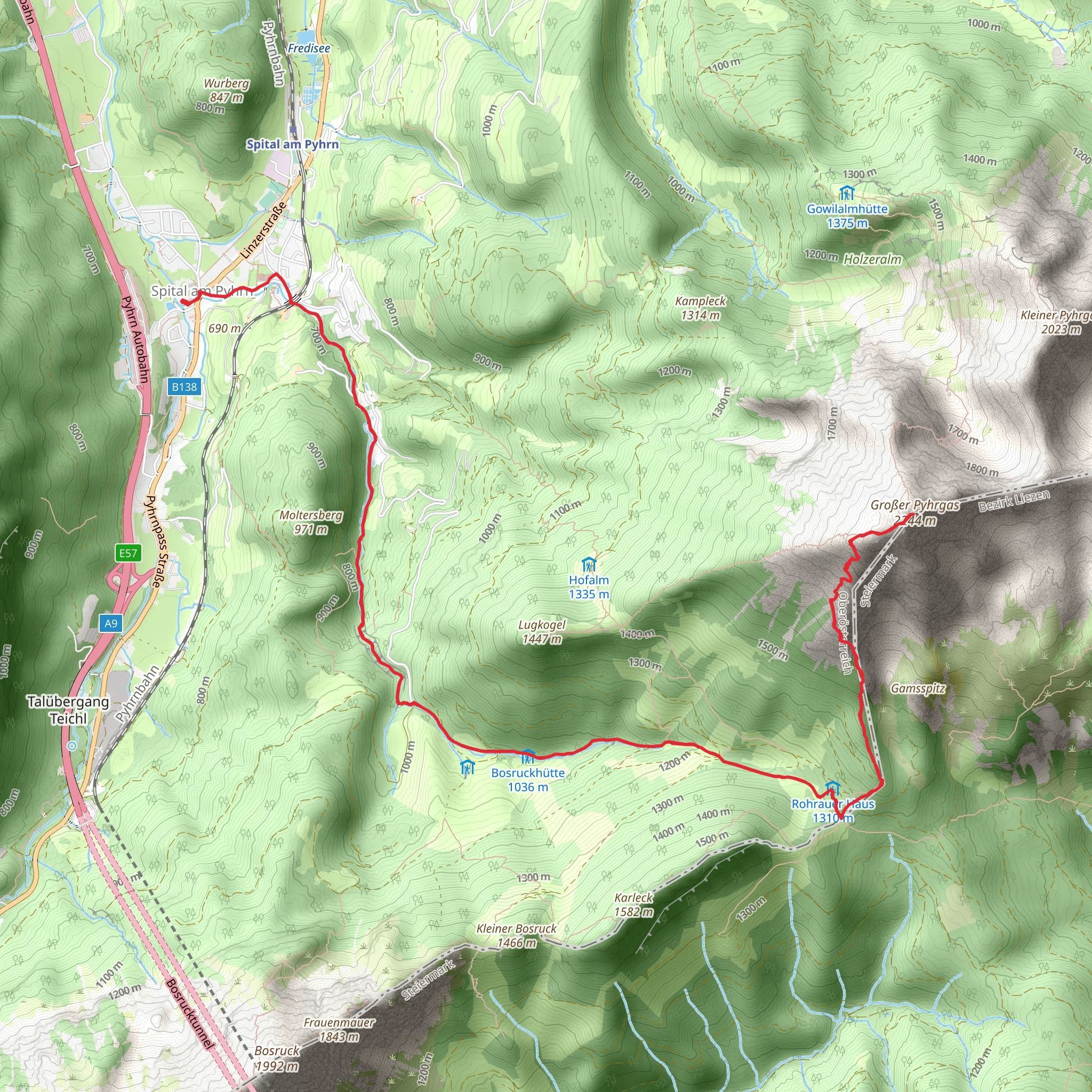 Großer Pyhrgas Peak from Spital am Pyhrn mobile static map