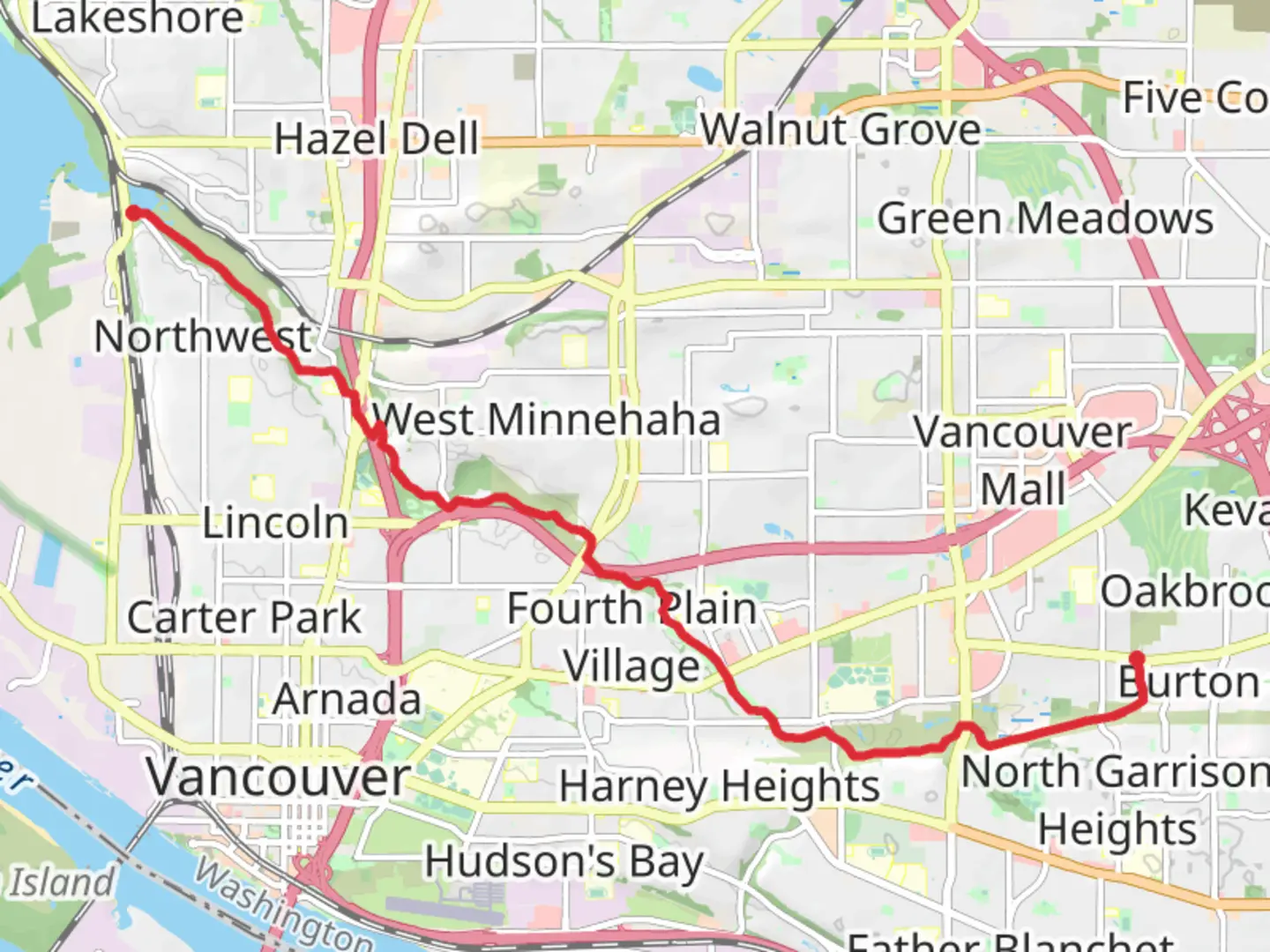 An image depicting the trail Burnt Bridge Creek Trail and its surrounding area.