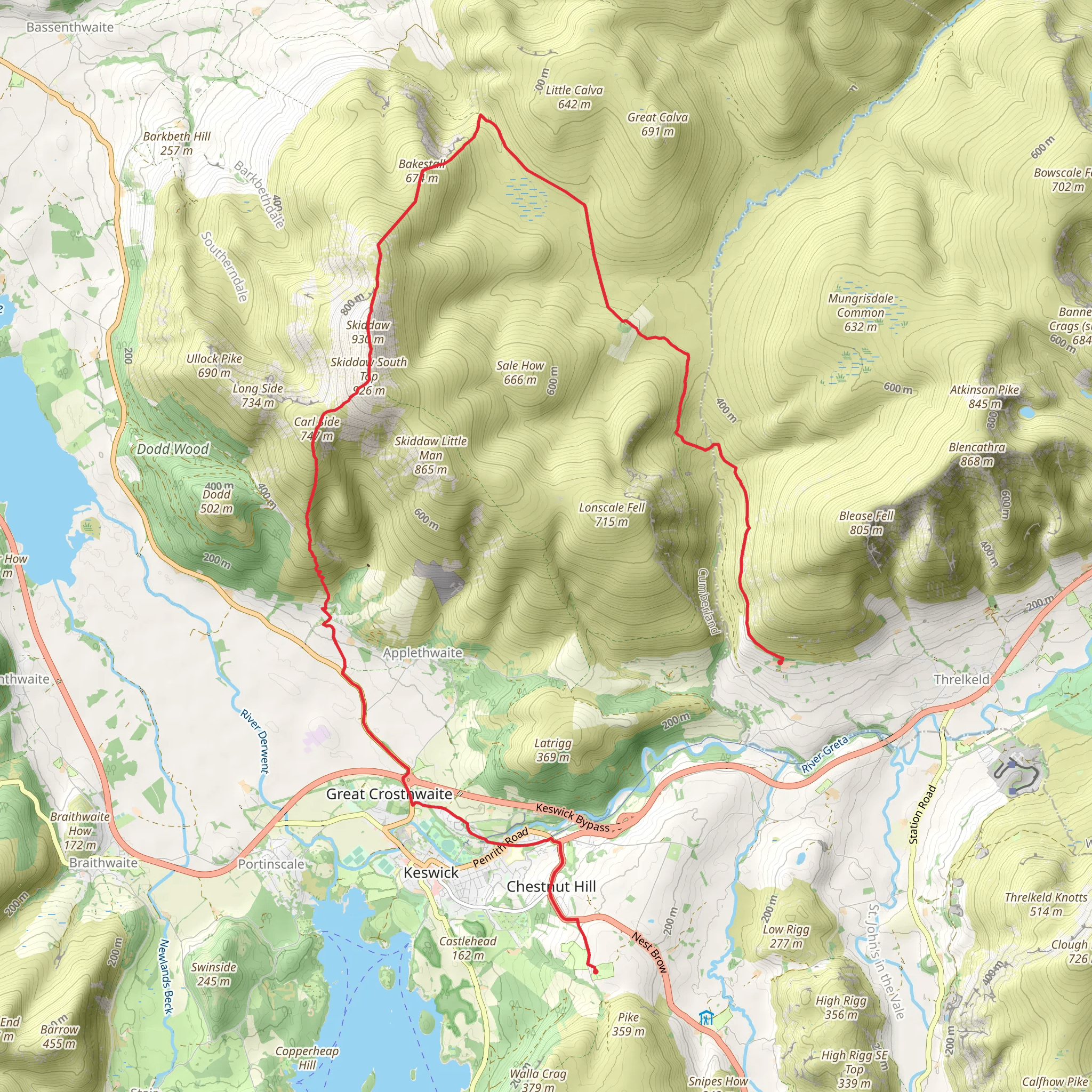 Castlerigg Farm to Wescoe Walk mobile static map