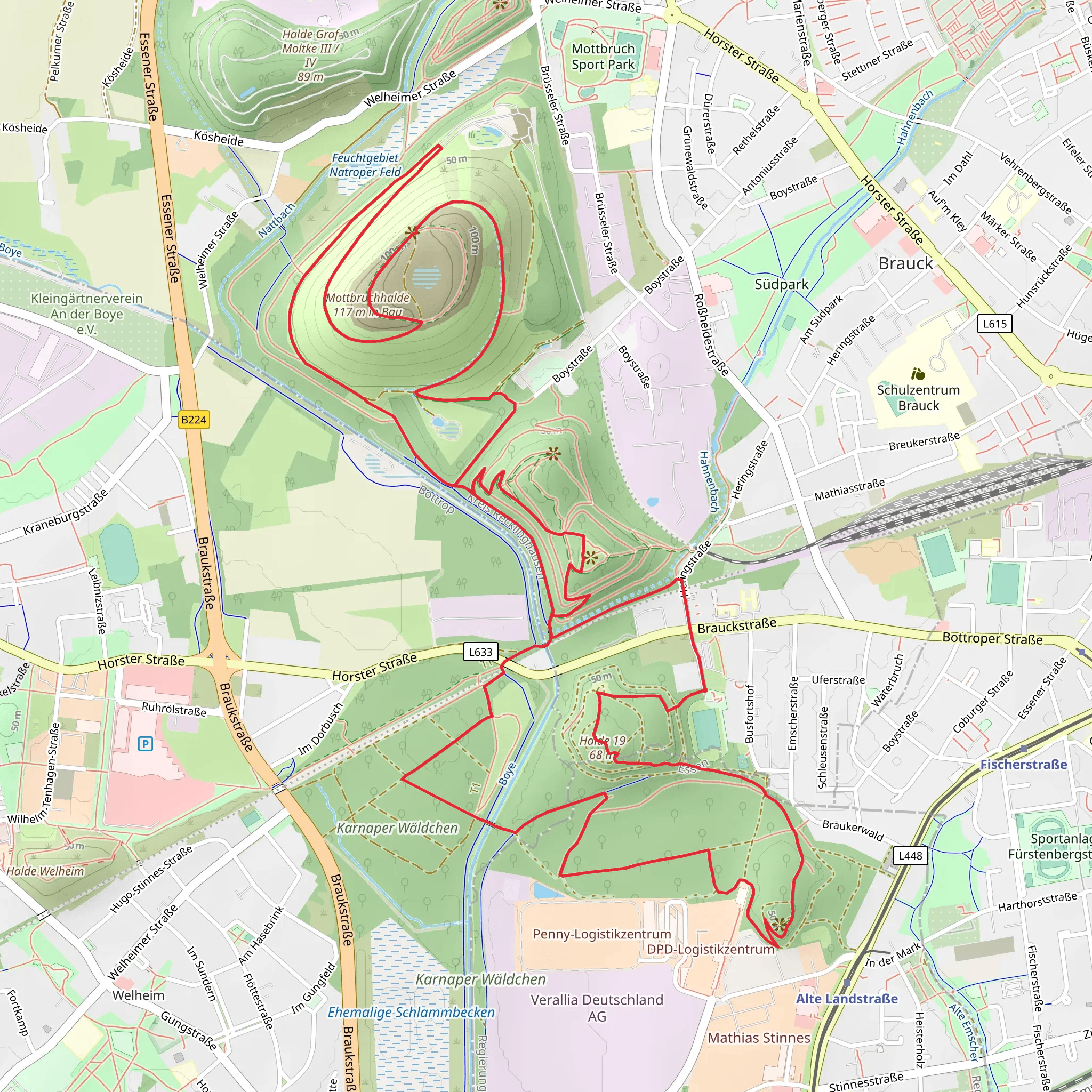 Karnaper Waldchen, Halde 22 and Mottbruchhalde Loop mobile static map