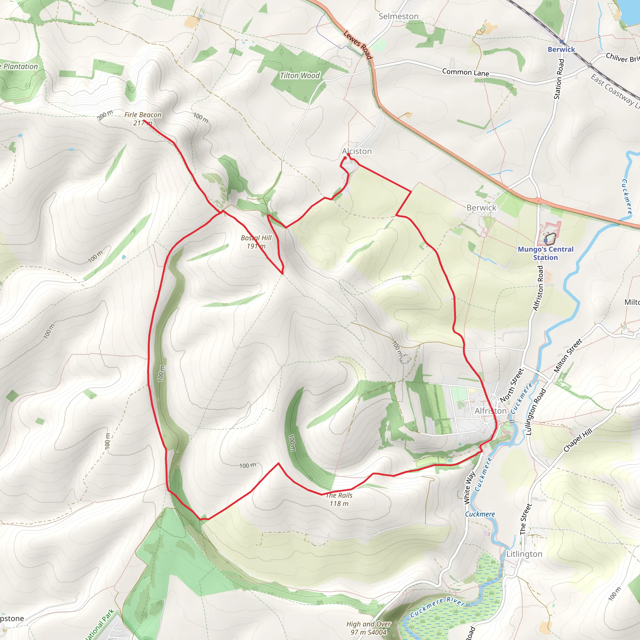 Alciston and Alfriston Loop via Firle Beacon mobile static map