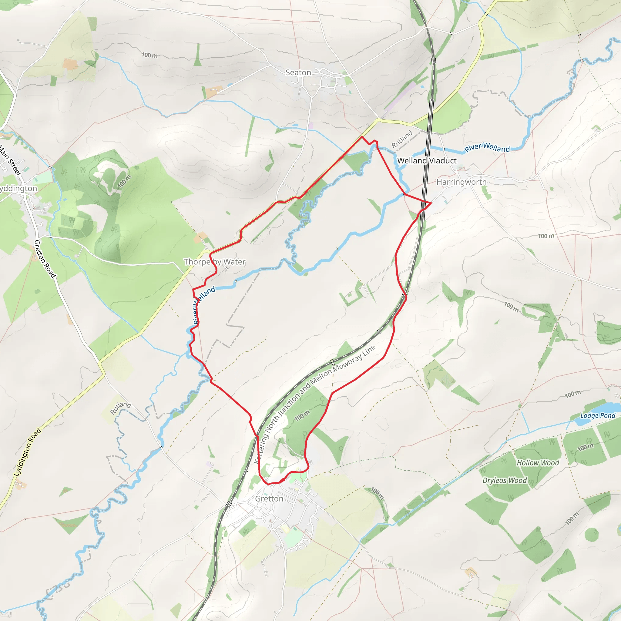 Gretton and Thorpe by Water Circular Walk mobile static map