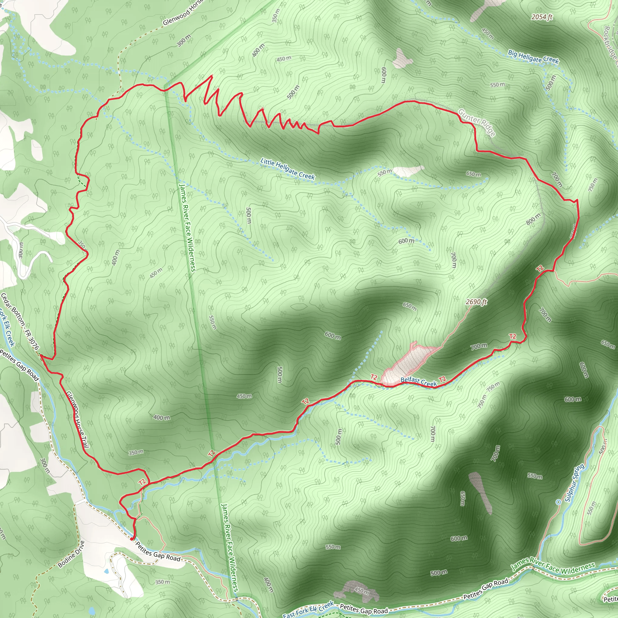 Belfast and Gunter Ridge Loop Trail - Petites Gap Road mobile static map