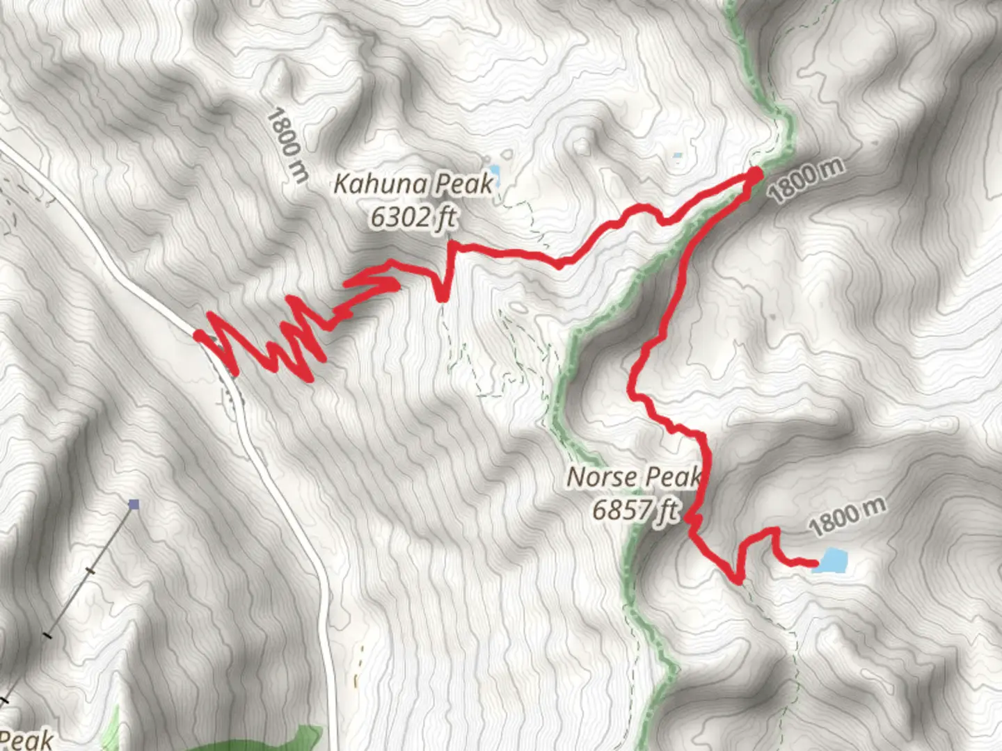 An image depicting the trail Basin Lake via Nose Peak Trail and its surrounding area.