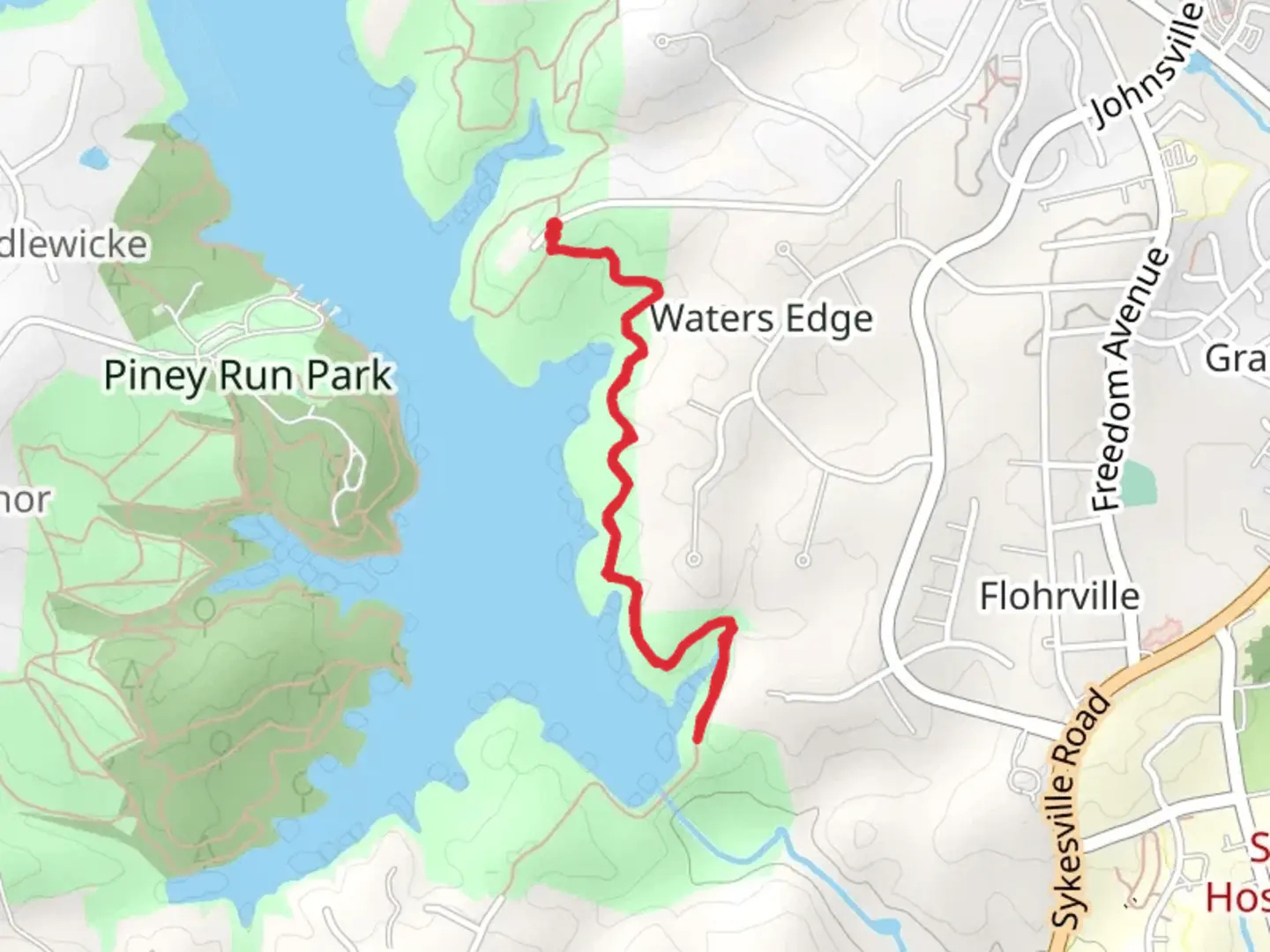 An image depicting the trail Piney Run Reservoir and Piney Run and its surrounding area.