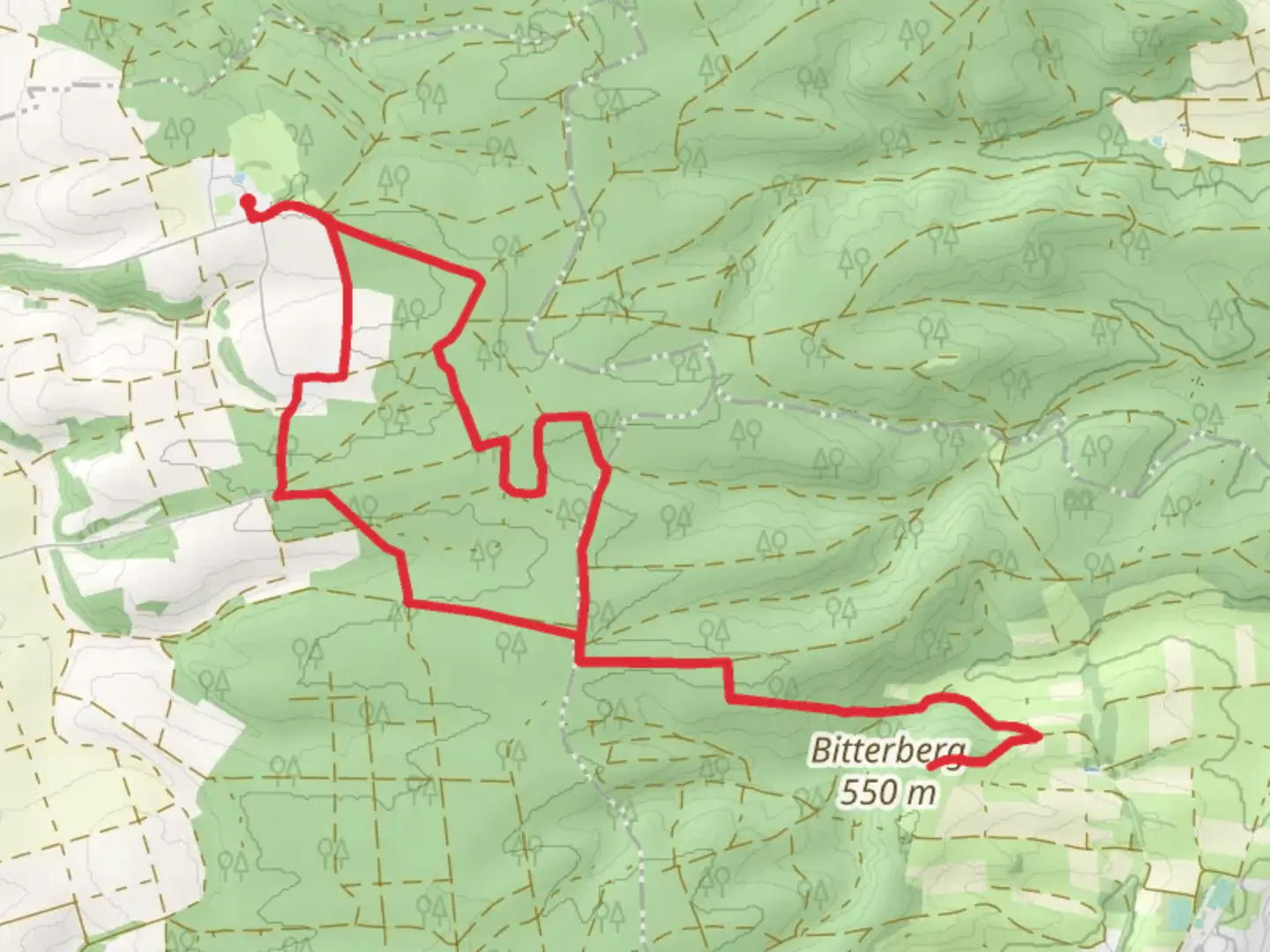 An image depicting the trail Bitterberg via Rund um den Gehren and its surrounding area.