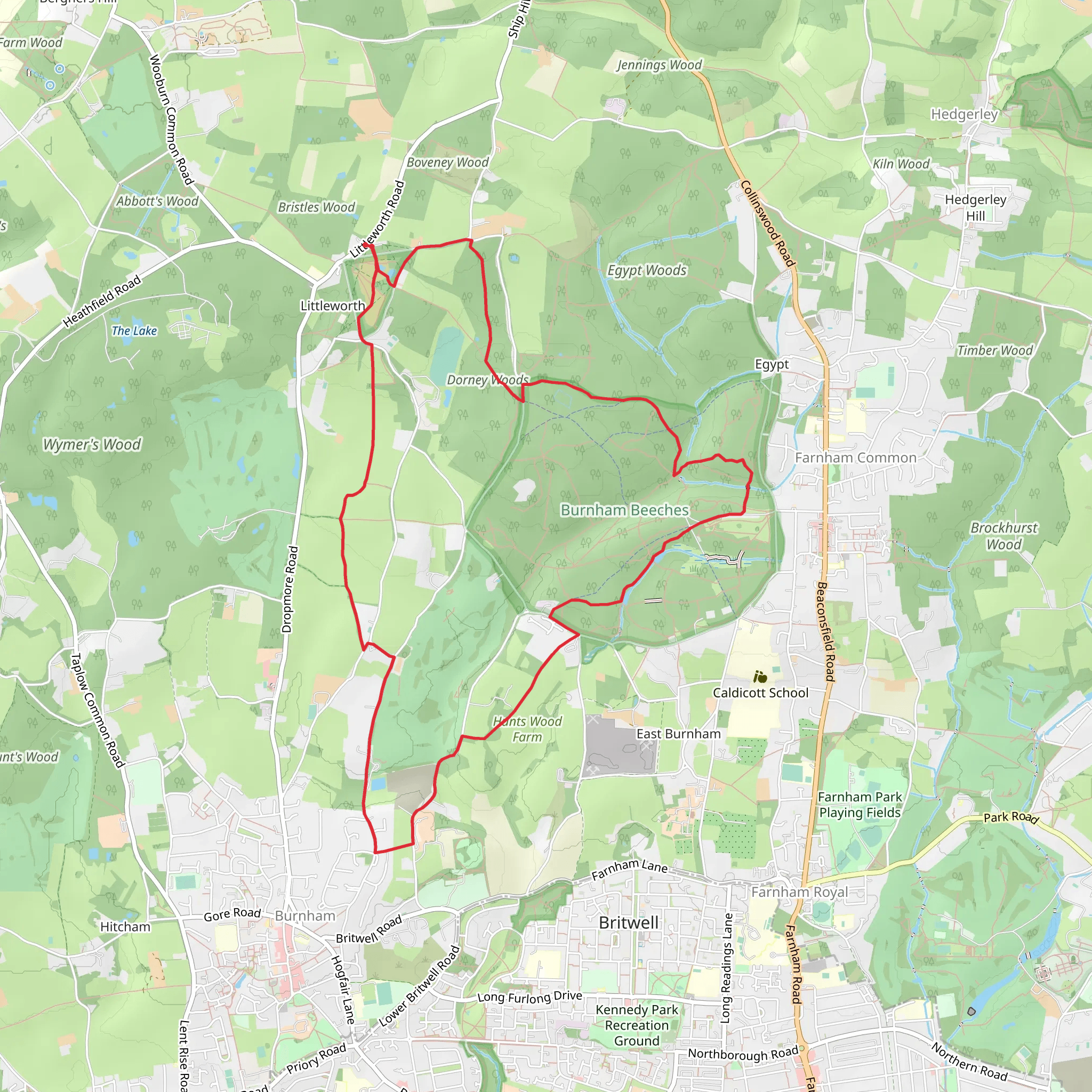 Littleworth Common, Burnham Beeches and Dorney Woods Loop mobile static map