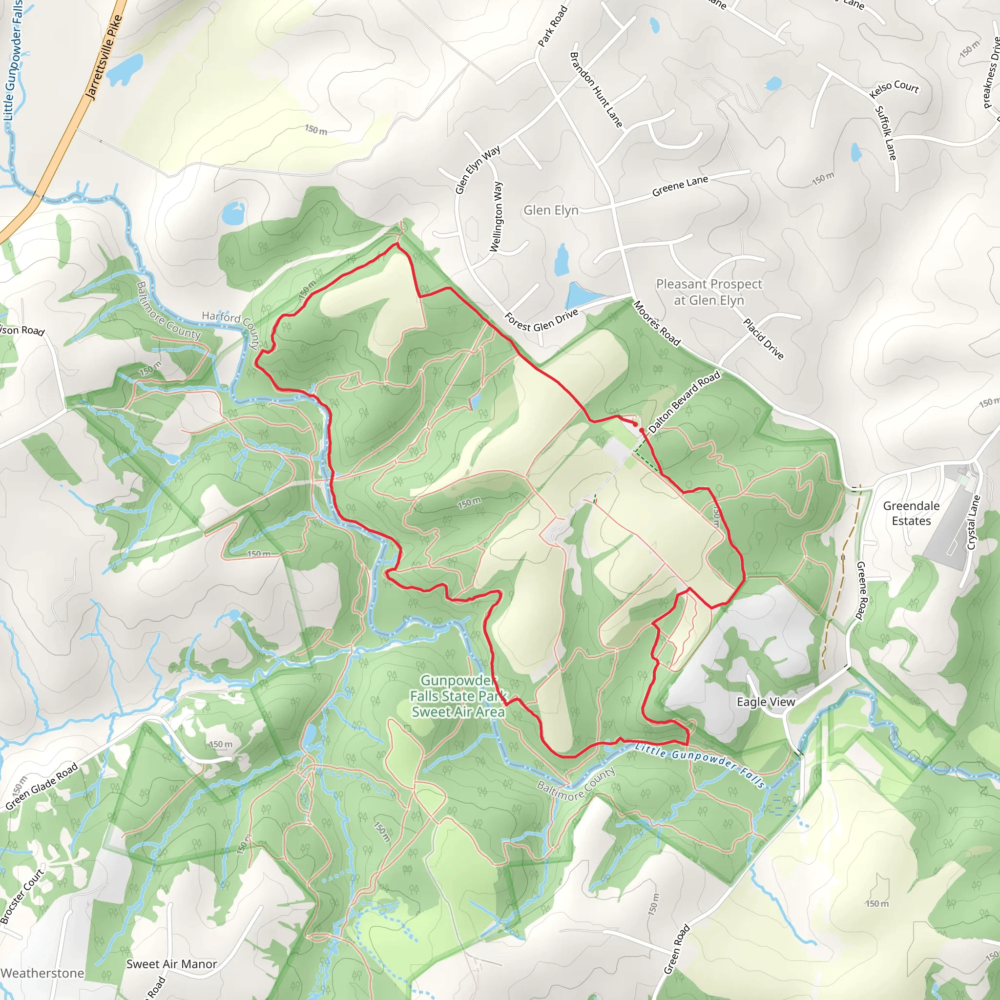 Boundary Trail - blue and Little Gunpowder Loop Trail mobile static map