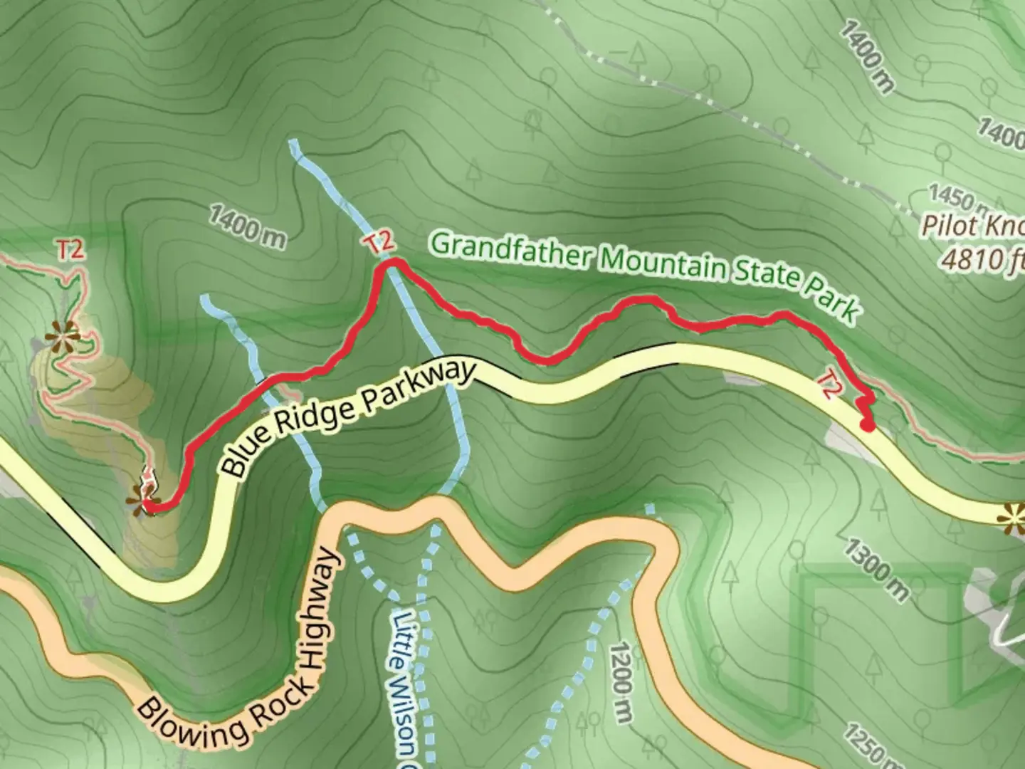 An image depicting the trail Little Wilson Creek via Tanawha Trail and its surrounding area.