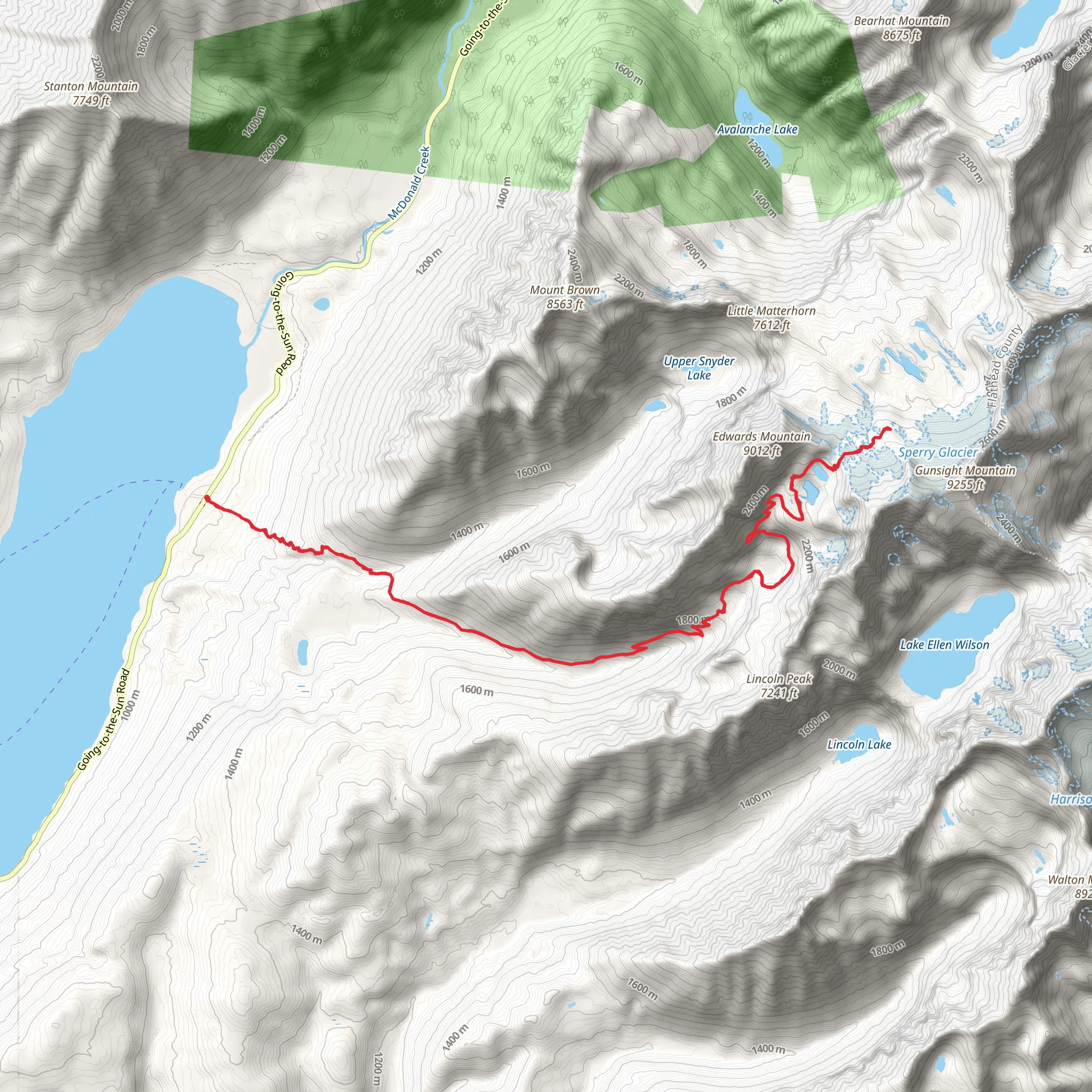 Sperry Glacier via Gunsight Pass Trail mobile static map