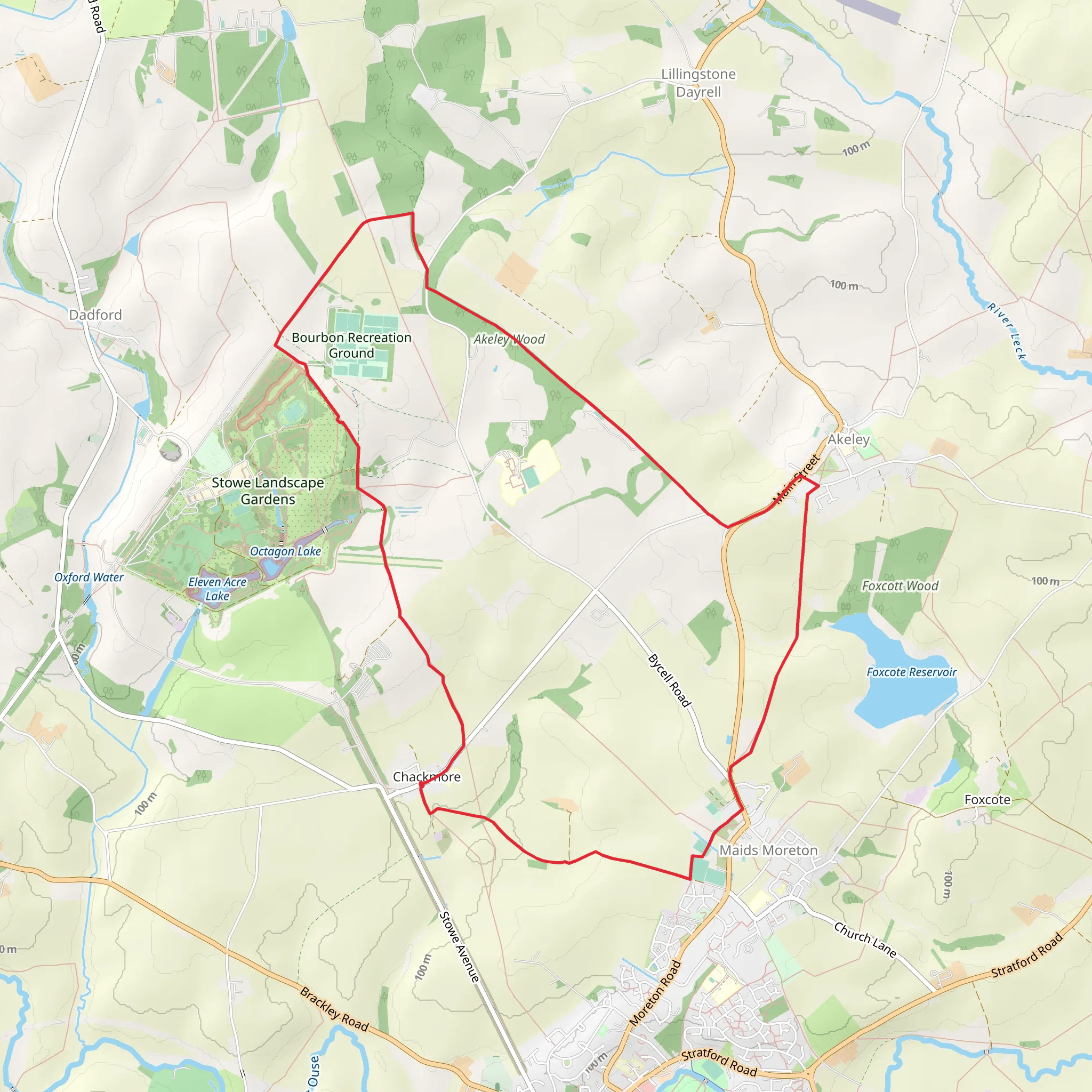 Akeley and Maids Moreton from Chackmore mobile static map