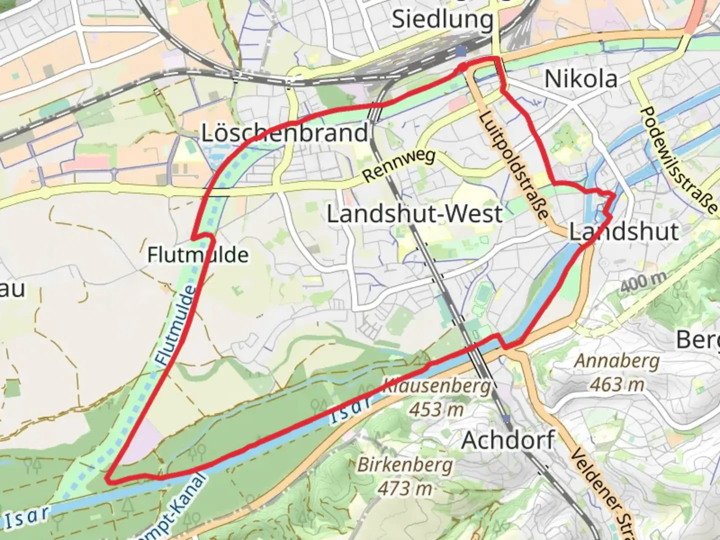 An image depicting the trail Landshut Loop and its surrounding area.