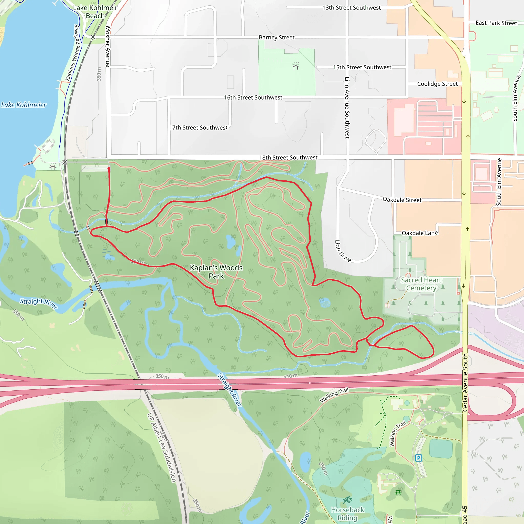 Kaplan's Woods Park Loop mobile static map