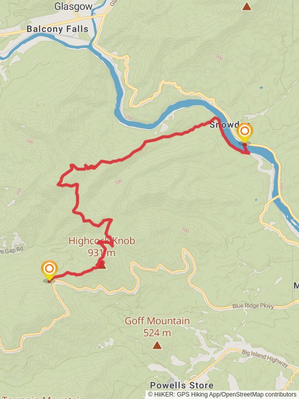 Highcock Knob - James River via Appalachian Trail mobile static map