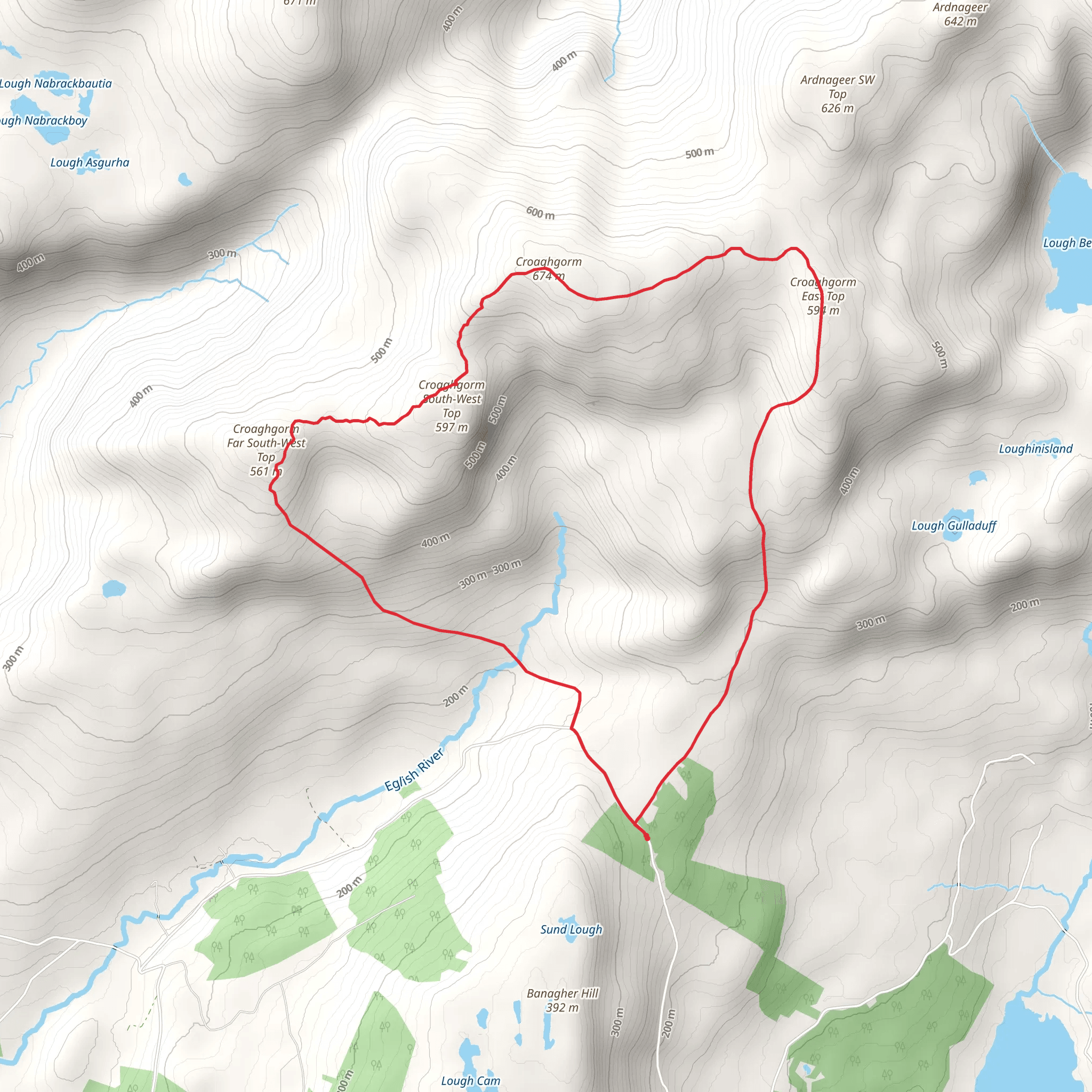Croaghgorms Mountains Loop mobile static map