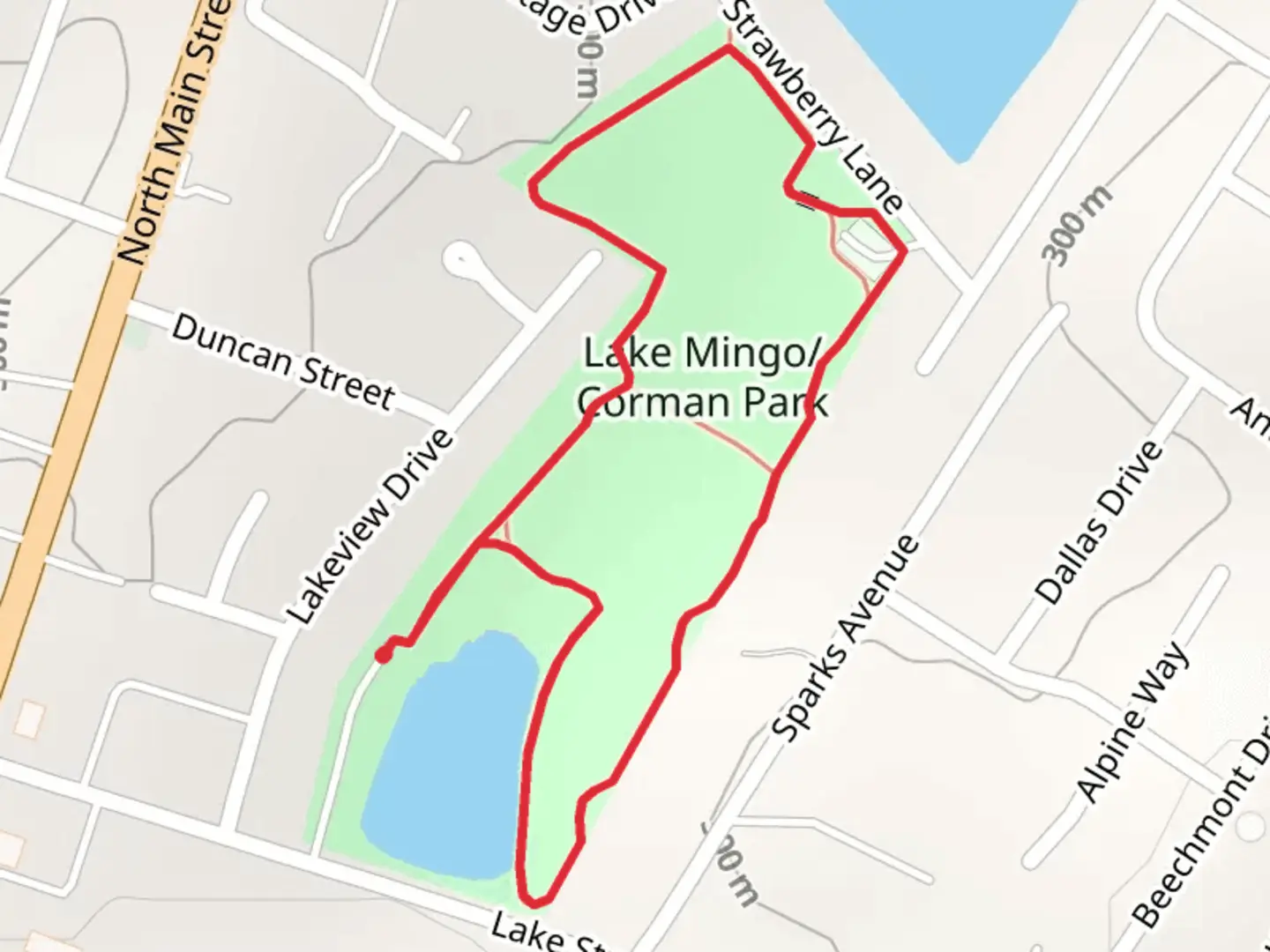 An image depicting the trail Lake Mingo-Corman Park Loop and its surrounding area.