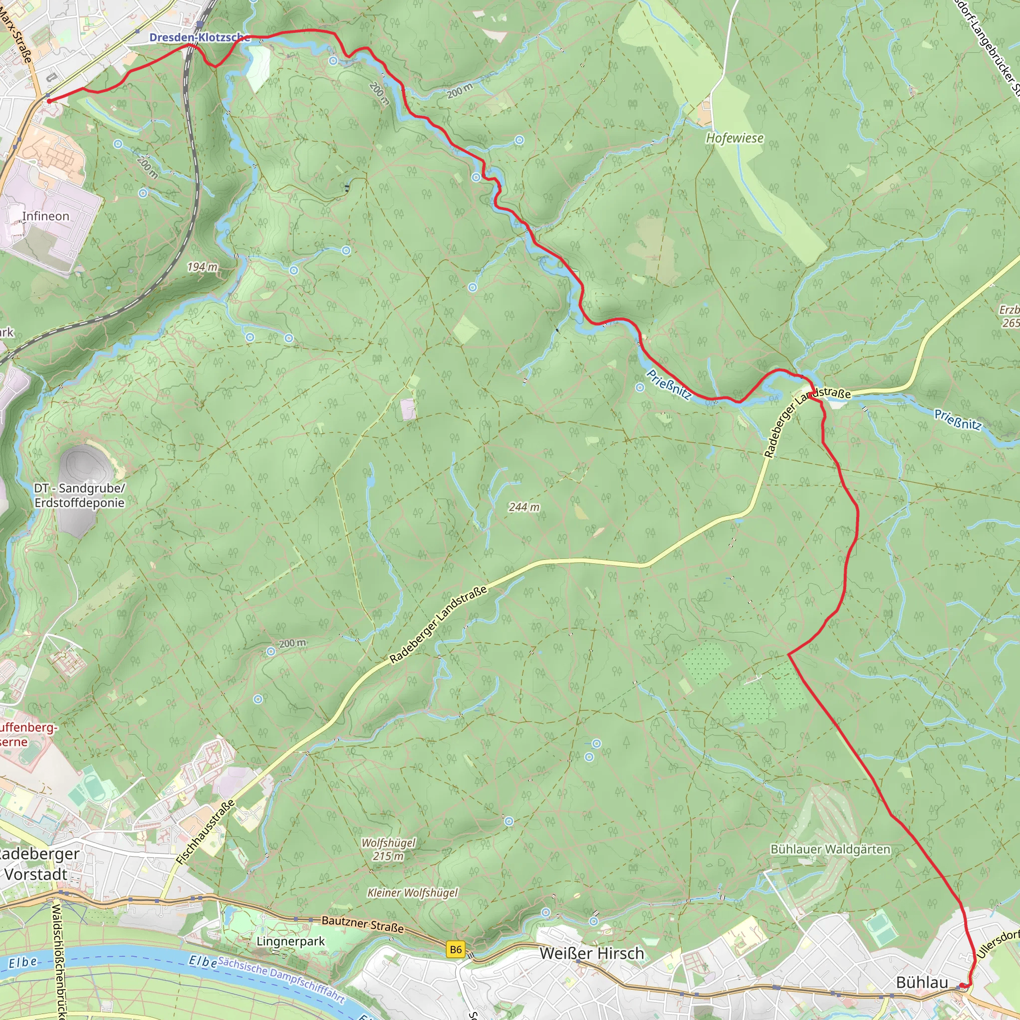 Karl-Marx-Straße to Bühlau, Ullersdorfer Platz via Dresden - Karswald mobile static map
