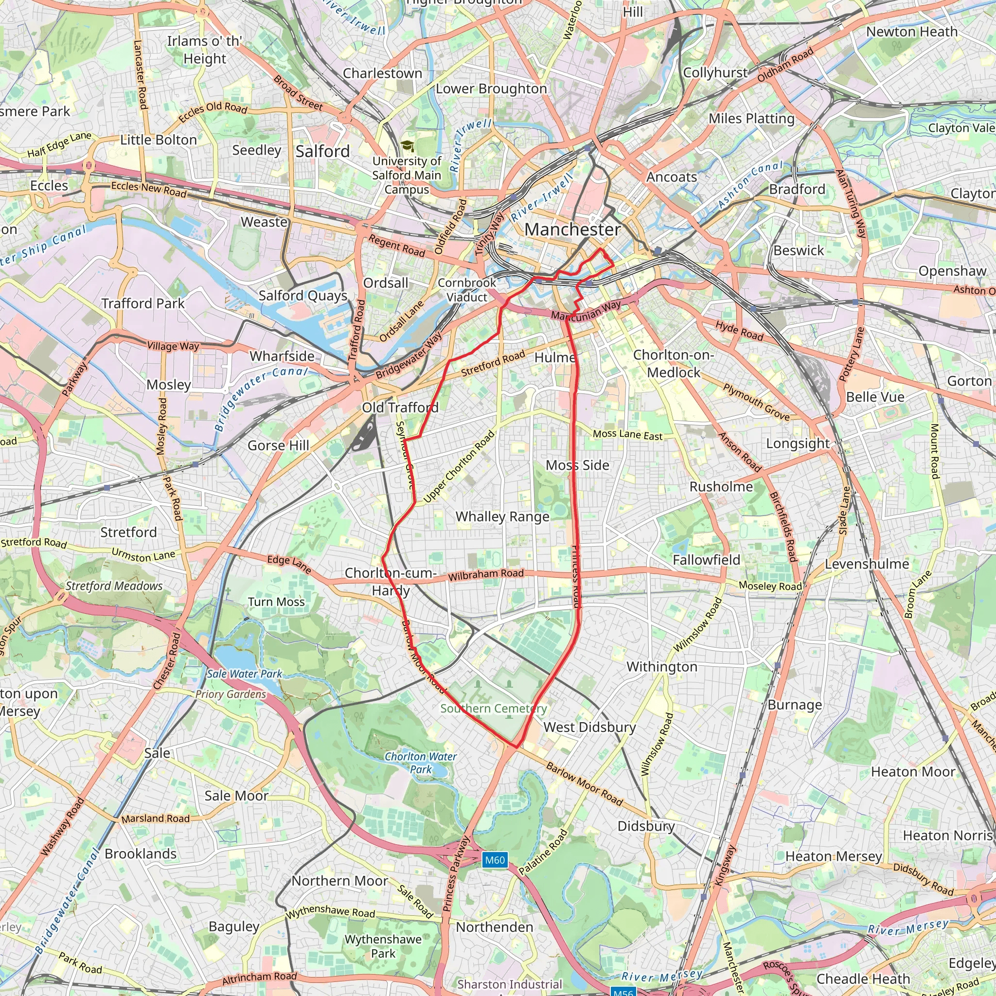 Manchester Southern Circular Walk mobile static map