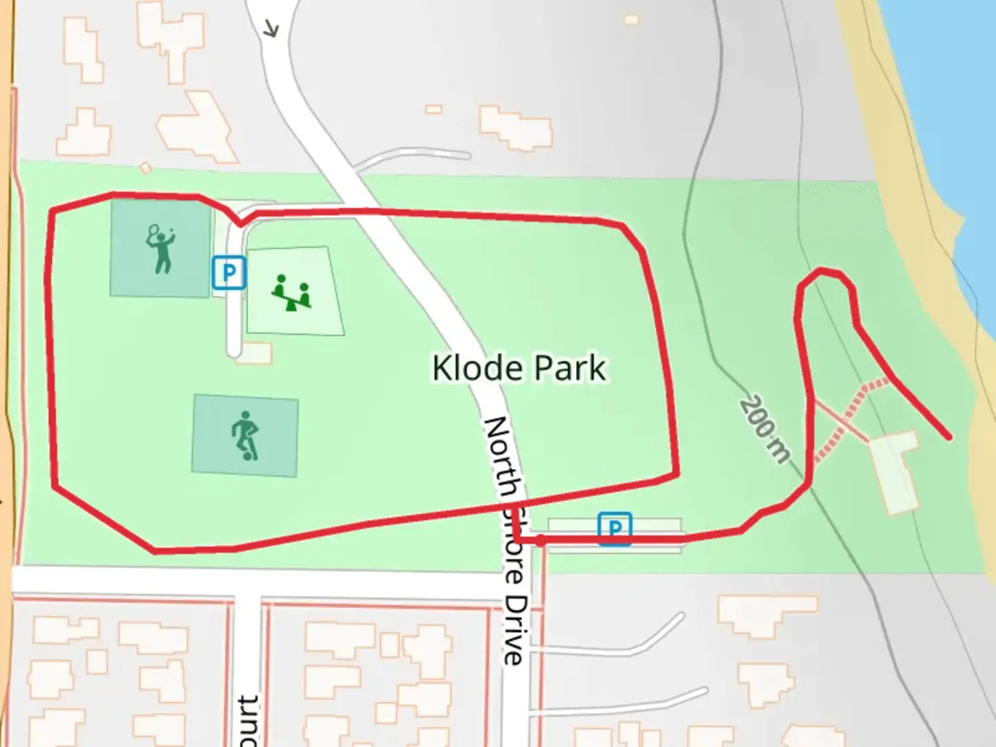 An image depicting the trail Klode Park Loop and its surrounding area.