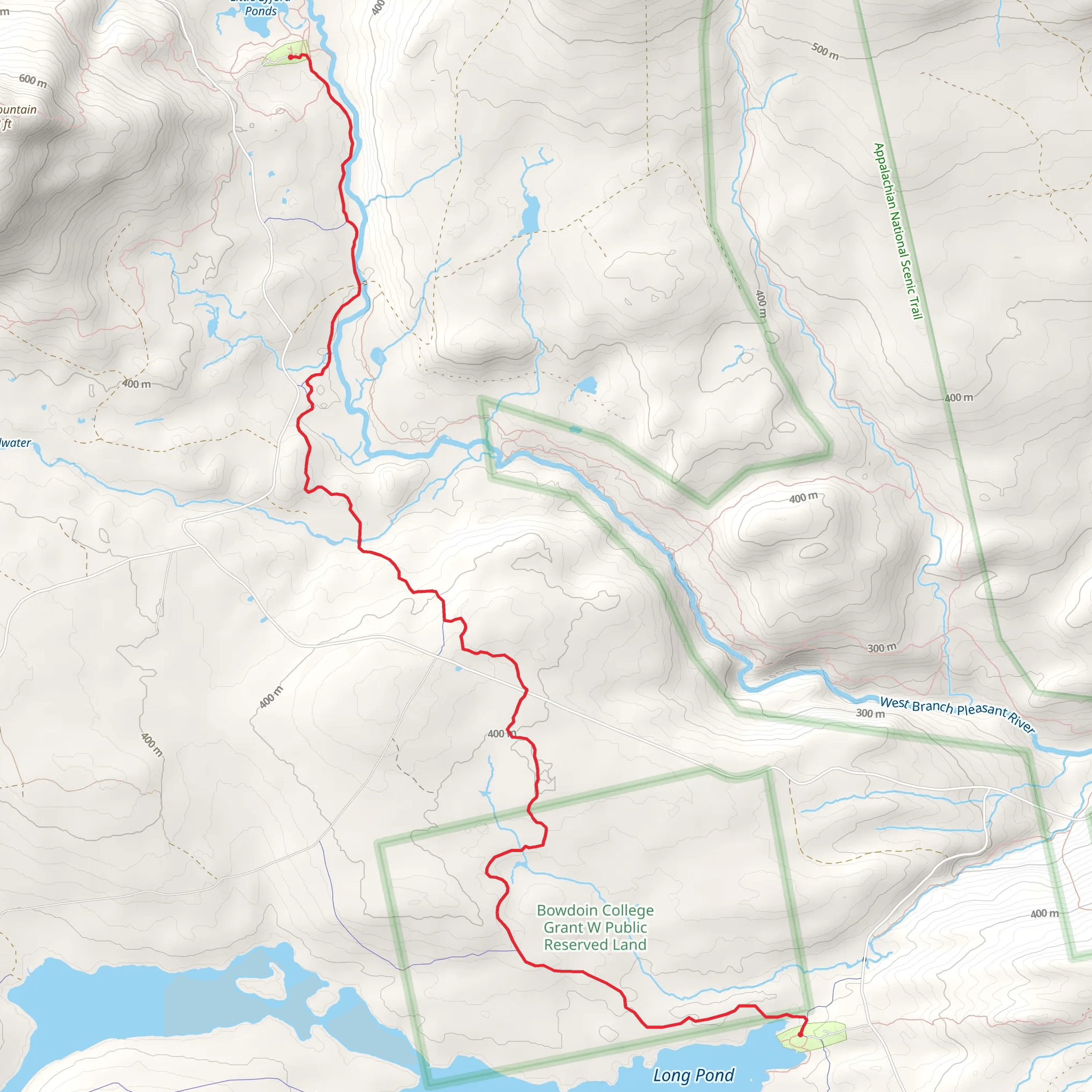 Little Lyford Ponds to Long Pond via Lodge to Lodge Trail mobile static map