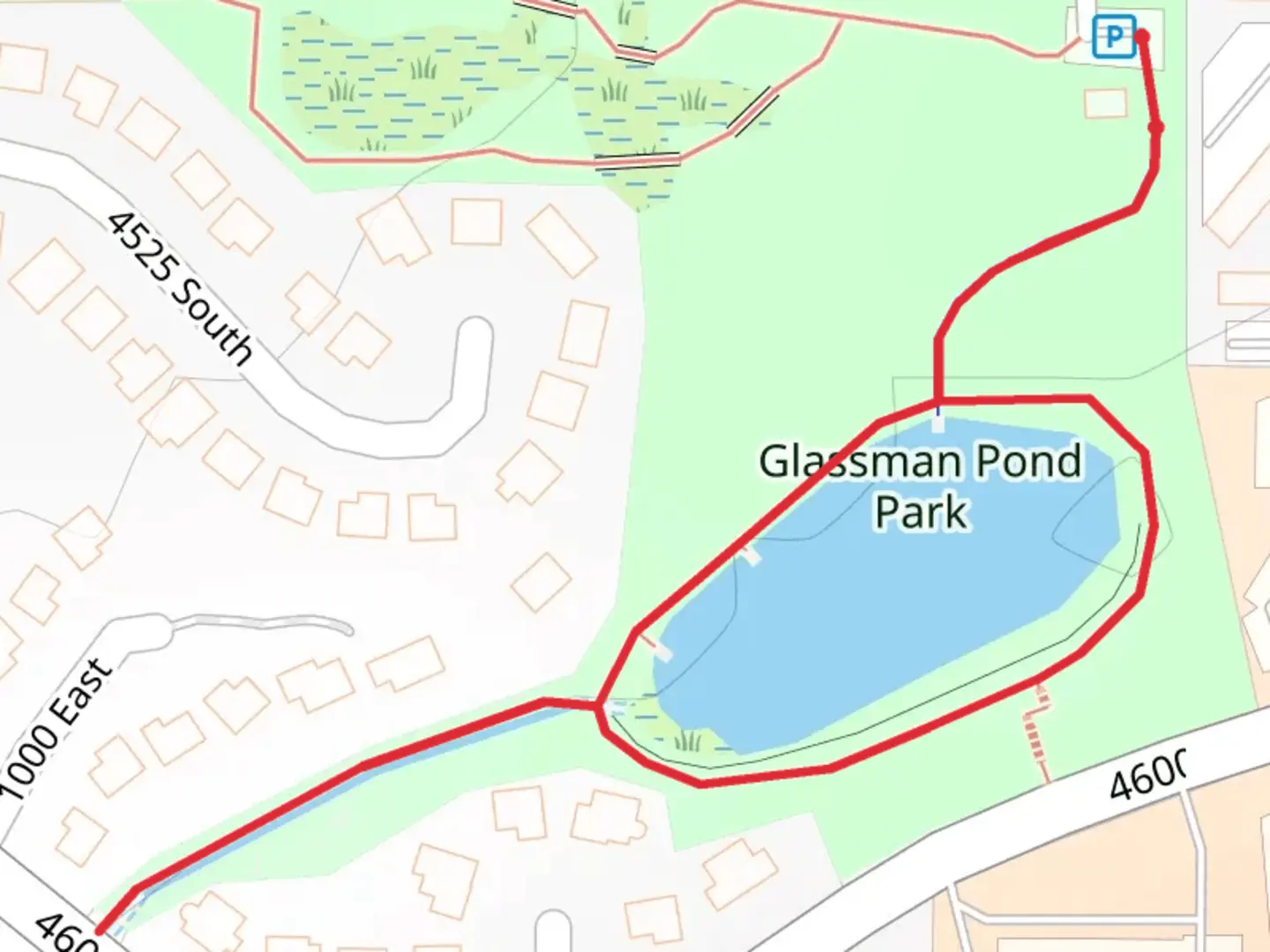 An image depicting the trail Glassman Pond and Glassman Pond Park Loop and its surrounding area.