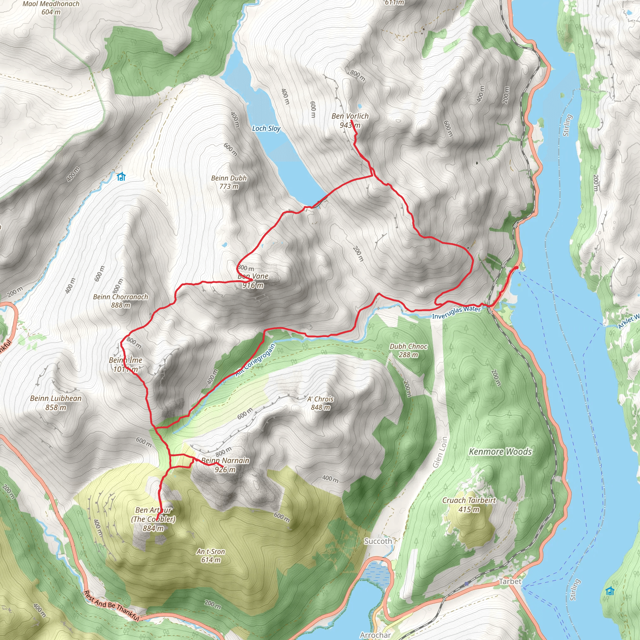 Arrochar Alps Loop Walk from Inveruglas mobile static map