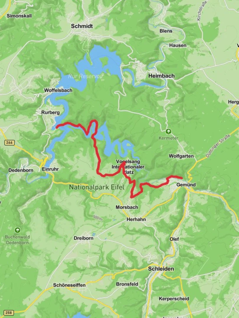 An image depicting the trail Freibad am Rursee mit Sandstrand to Gemund Walk and its surrounding area.
