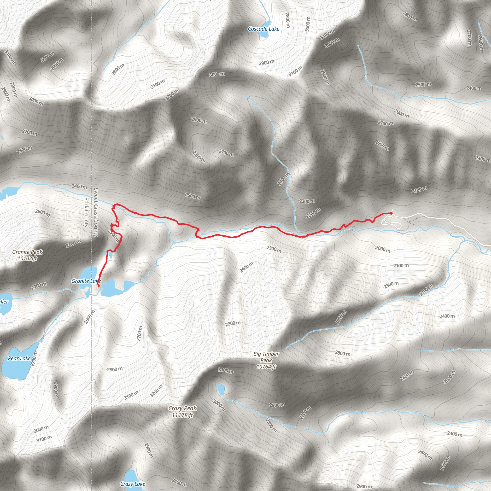 Granite Lake and Blue Lake via Big Timber Creek mobile static map