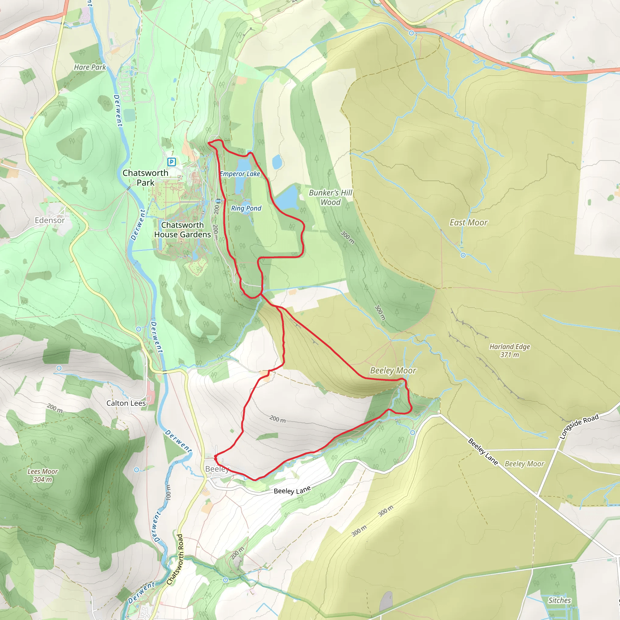 Beeley Village - Rabbit Warren and Chatsworth Park mobile static map