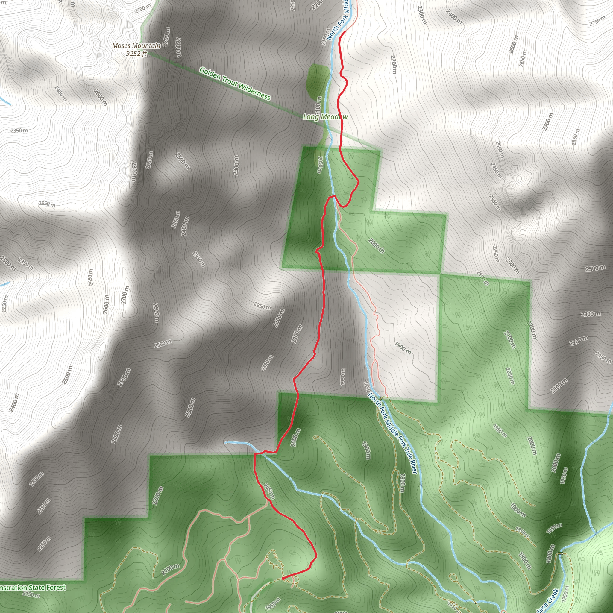 Walk along North Fork Middle Fork Tule River mobile static map