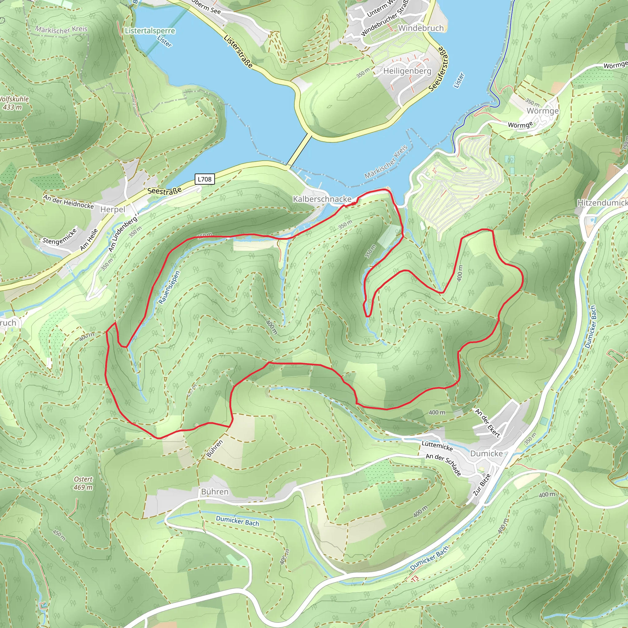 Kalberschnacke and Dumicker Gnick Loop via Drolshagen Rundweg mobile static map