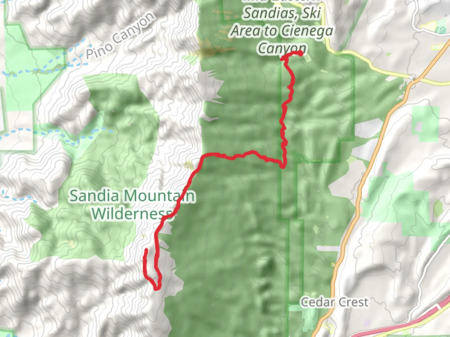 An image depicting the trail South Sandia Peak via Faulty Trail and its surrounding area.
